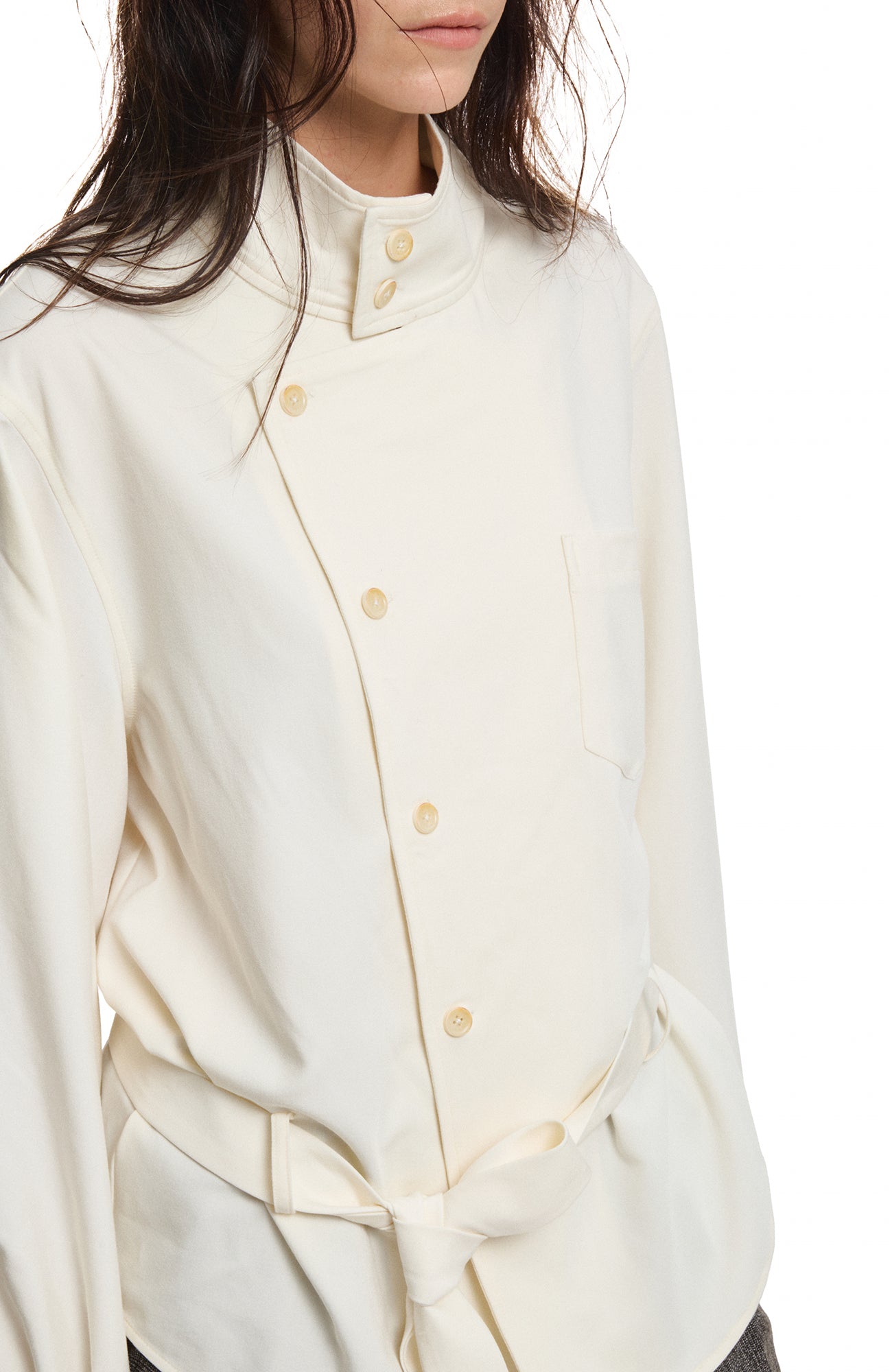 KREATE Stand Collar Wrap Tie Shirt