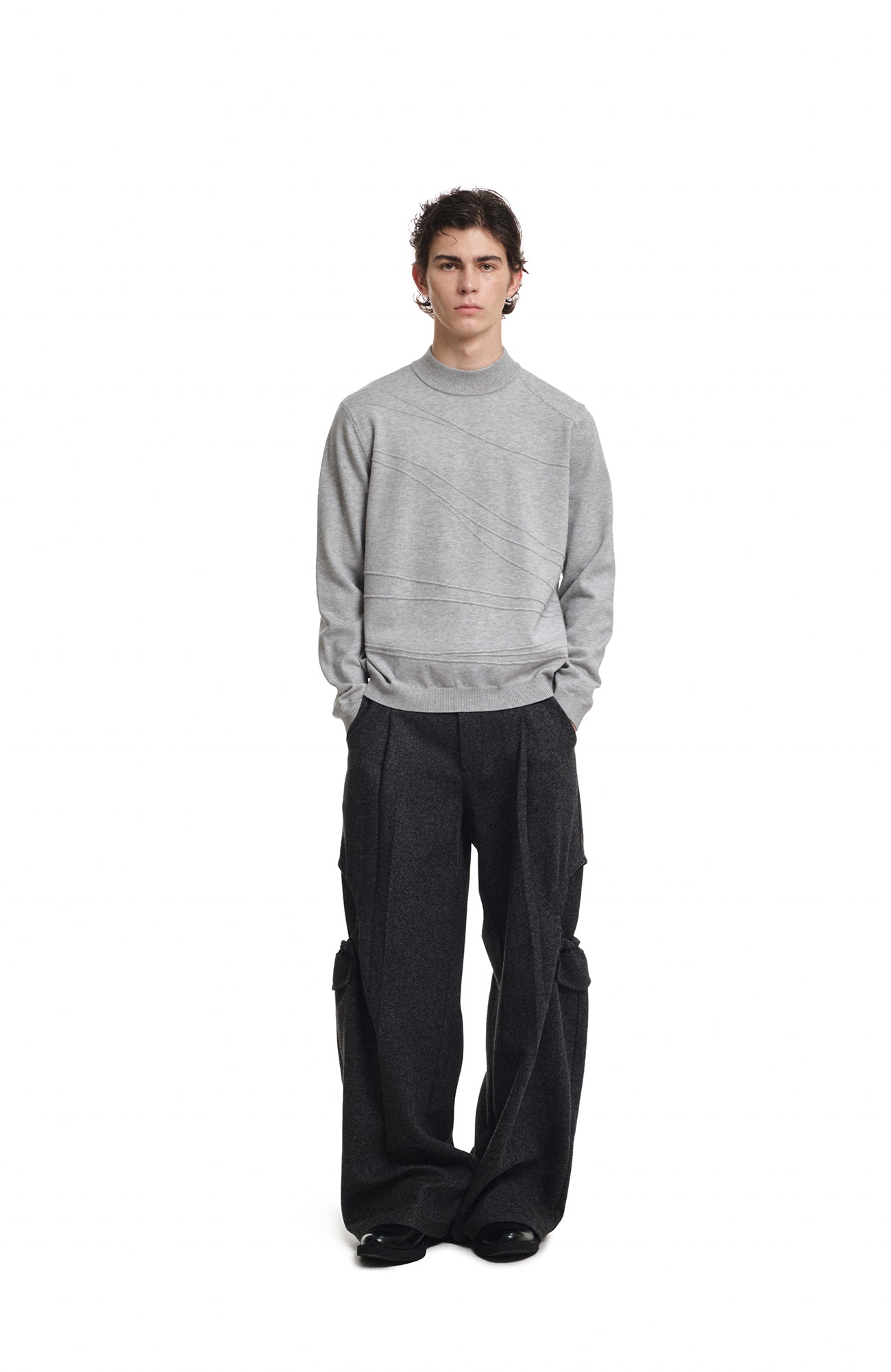 KREATE Curved Jacquard Half-Turtleneck Sweater