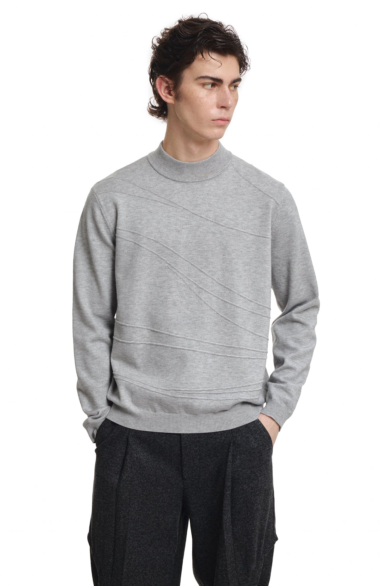 KREATE Curved Jacquard Half-Turtleneck Sweater
