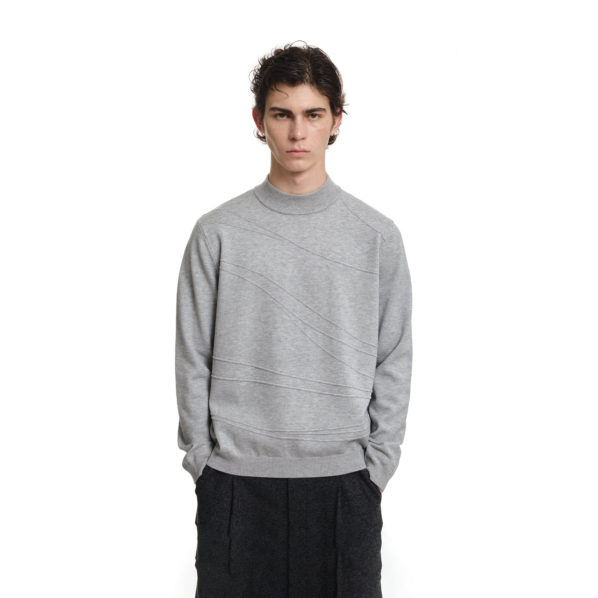 KREATE Curved Jacquard Half-Turtleneck Sweater