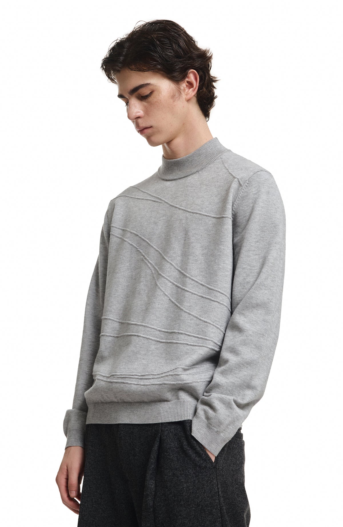 KREATE Curved Jacquard Half-Turtleneck Sweater