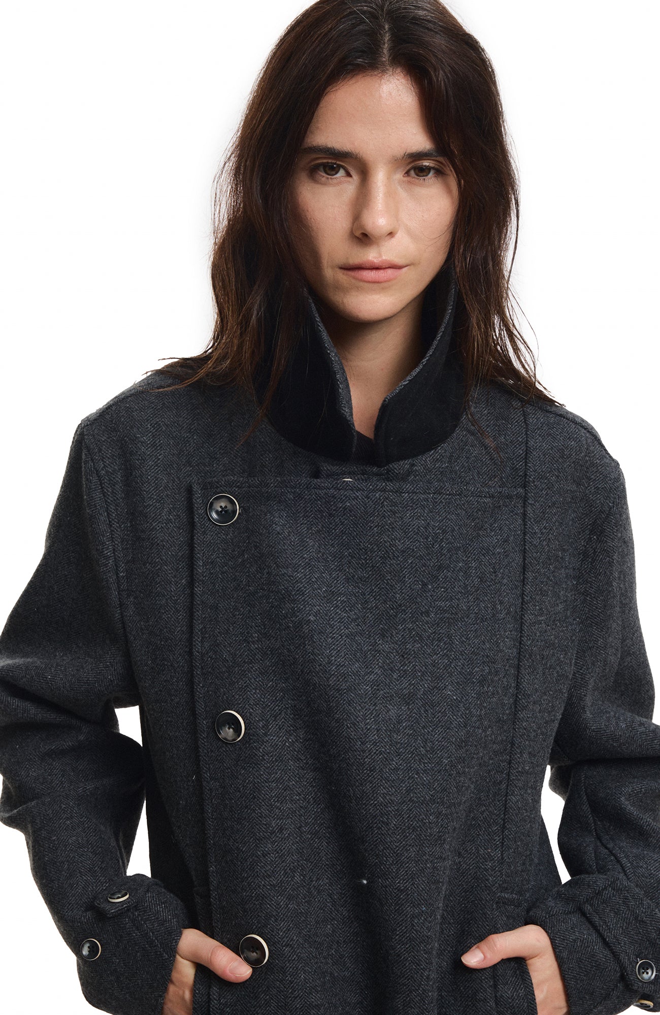 KREATE Wool-Blend Herringbone Double-Breasted Belted Coat