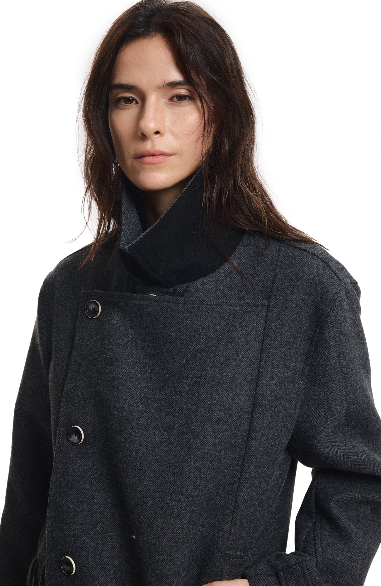 KREATE Wool-Blend Herringbone Double-Breasted Belted Coat