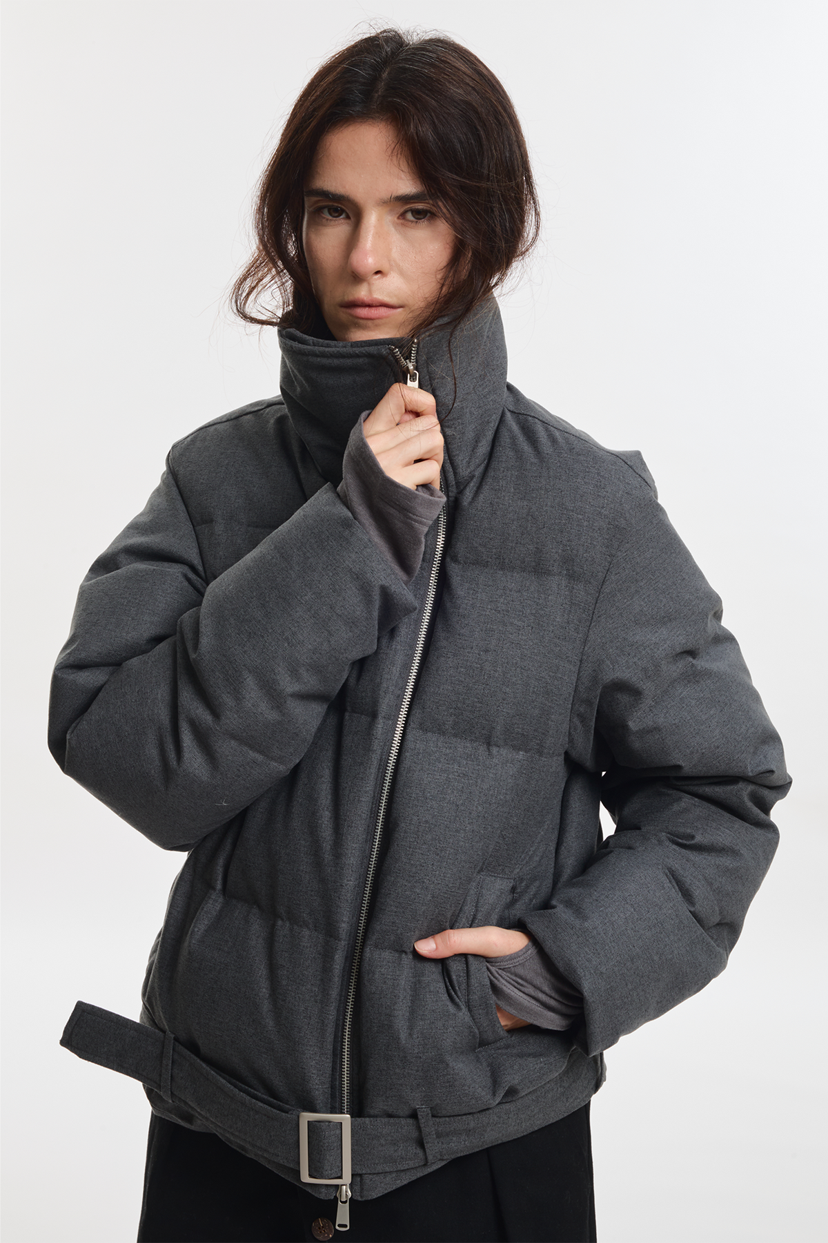KREATE Asymmetrical Placket Multi-Collar Down Jacket