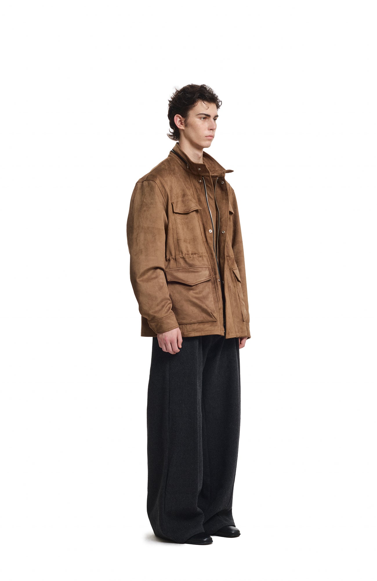 KREATE Suede Multi-Pocket Zip-Up Utility Jacket