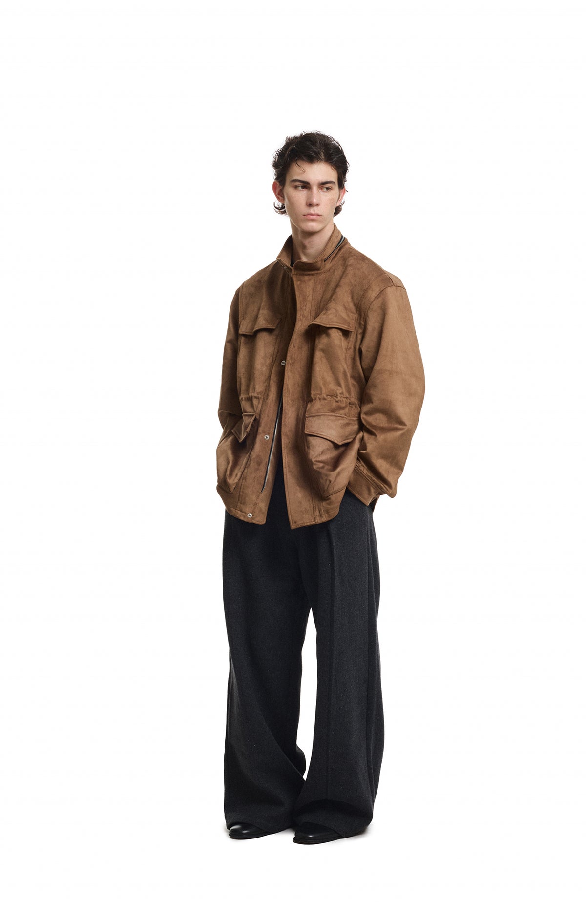 KREATE Suede Multi-Pocket Zip-Up Utility Jacket