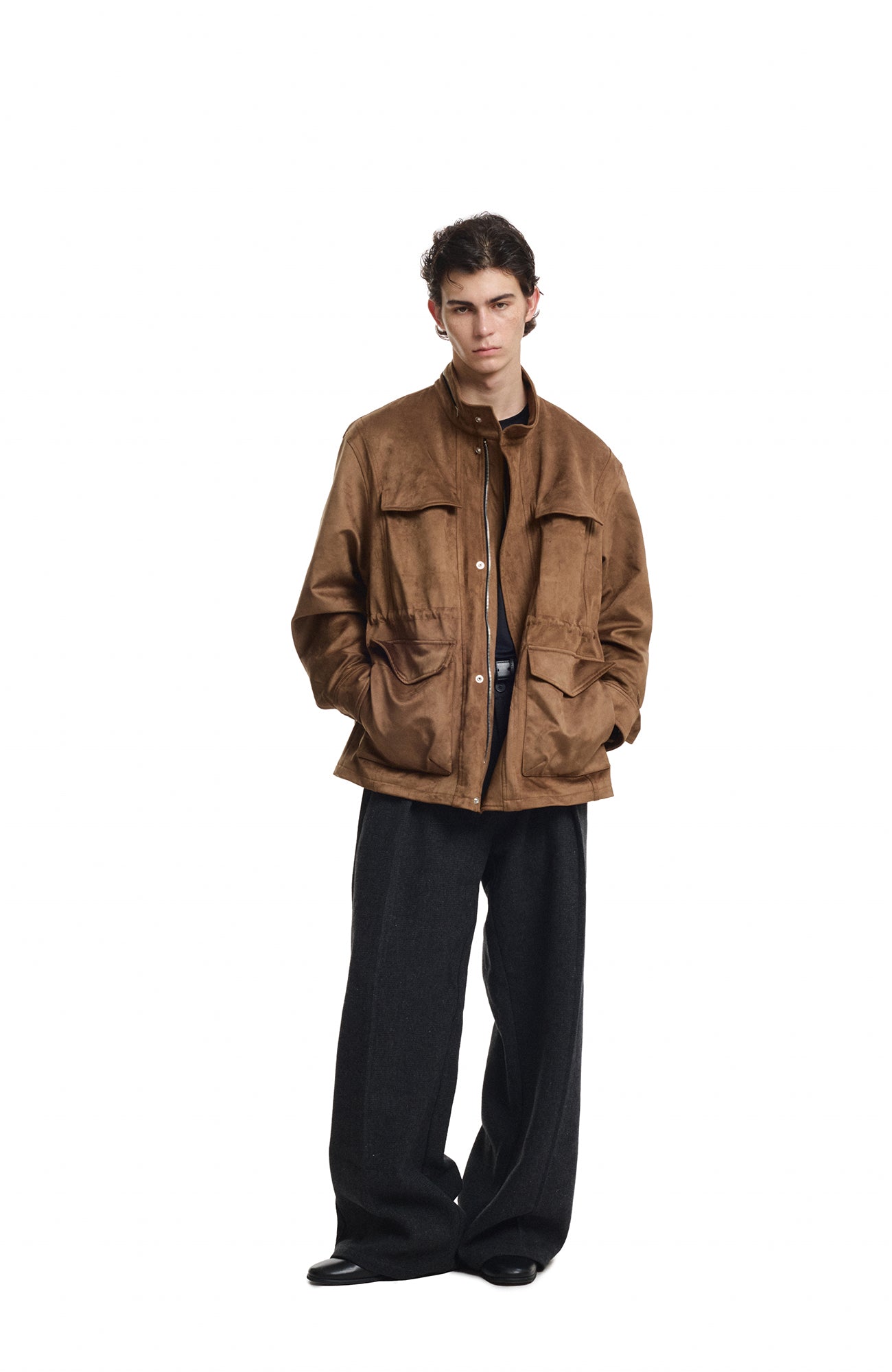 KREATE Suede Multi-Pocket Zip-Up Utility Jacket