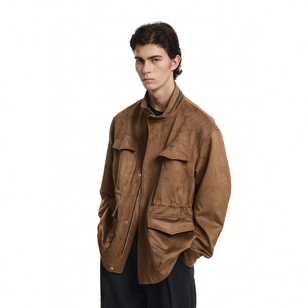 KREATE Suede Multi-Pocket Zip-Up Utility Jacket