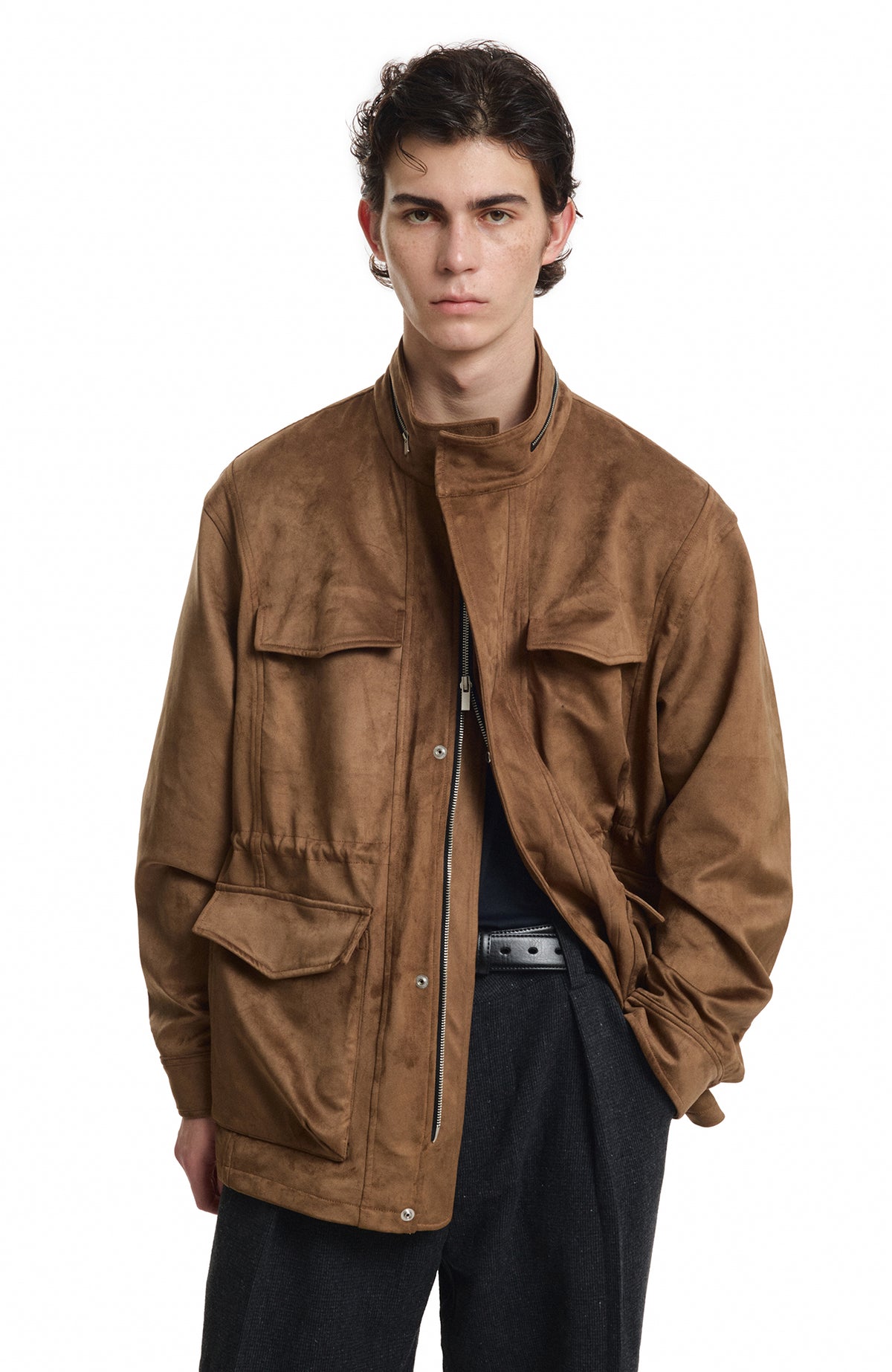 KREATE Suede Multi-Pocket Zip-Up Utility Jacket