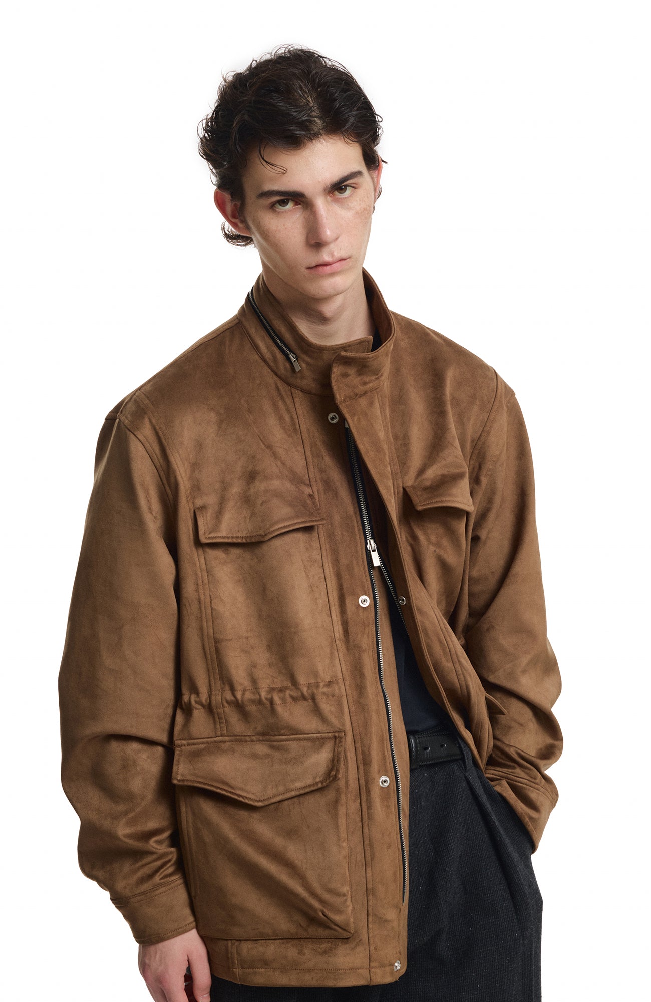 KREATE Suede Multi-Pocket Zip-Up Utility Jacket