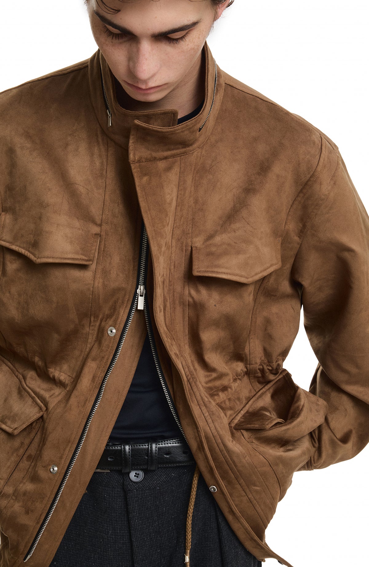 KREATE Suede Multi-Pocket Zip-Up Utility Jacket