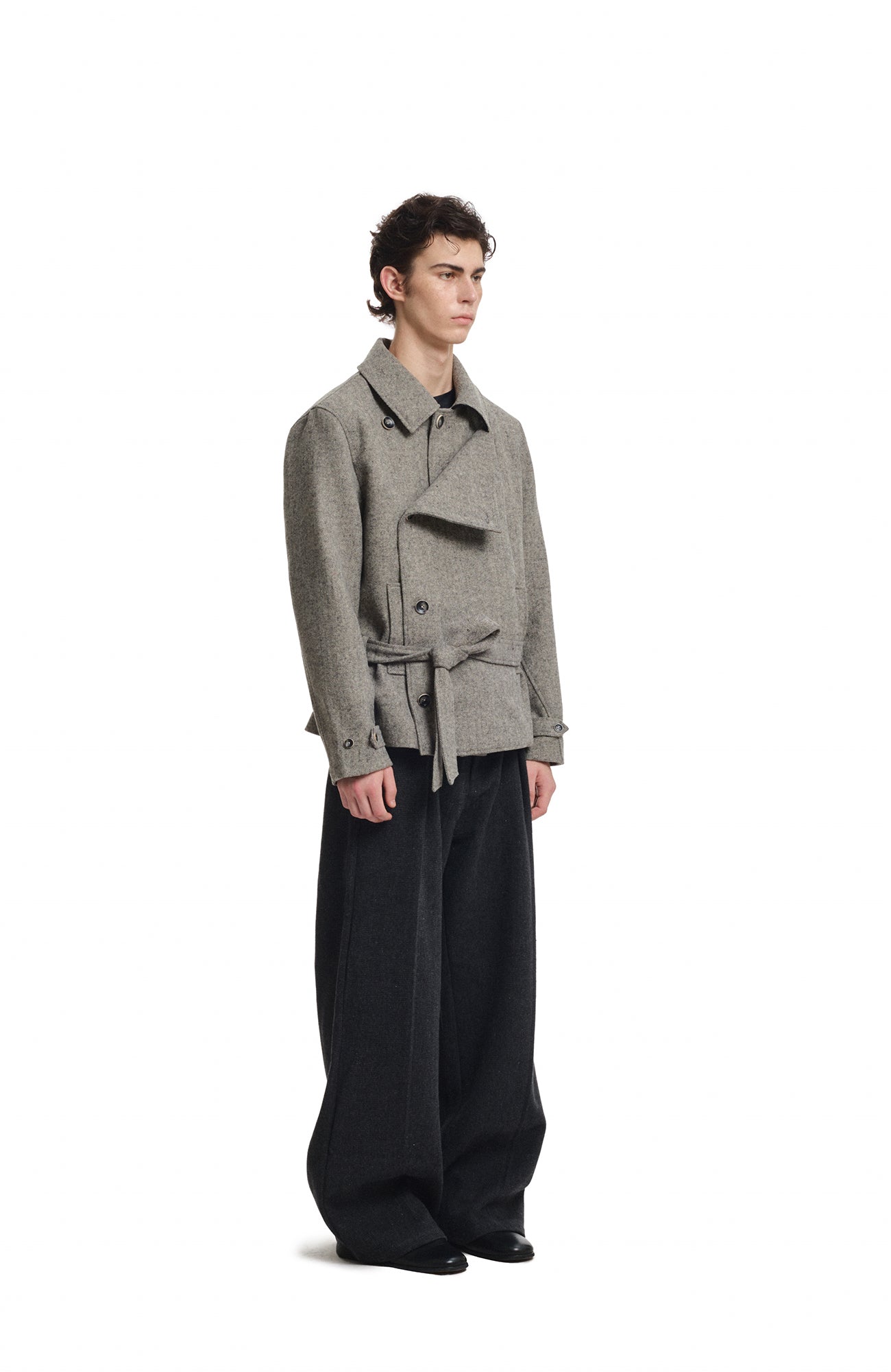 KREATE Wool-Blend Herringbone Double-Breasted Belted Coat