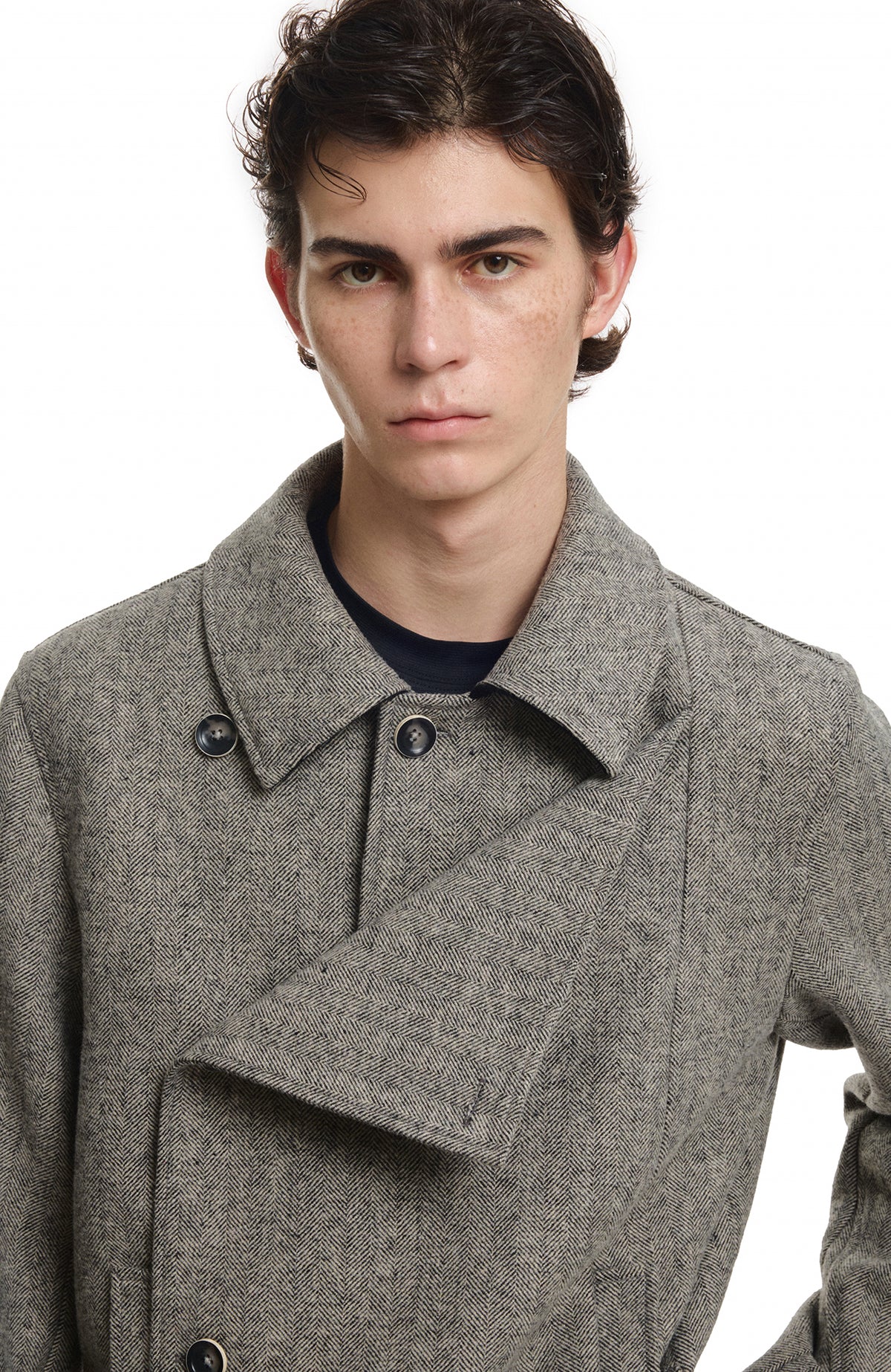KREATE Wool-Blend Herringbone Double-Breasted Belted Coat