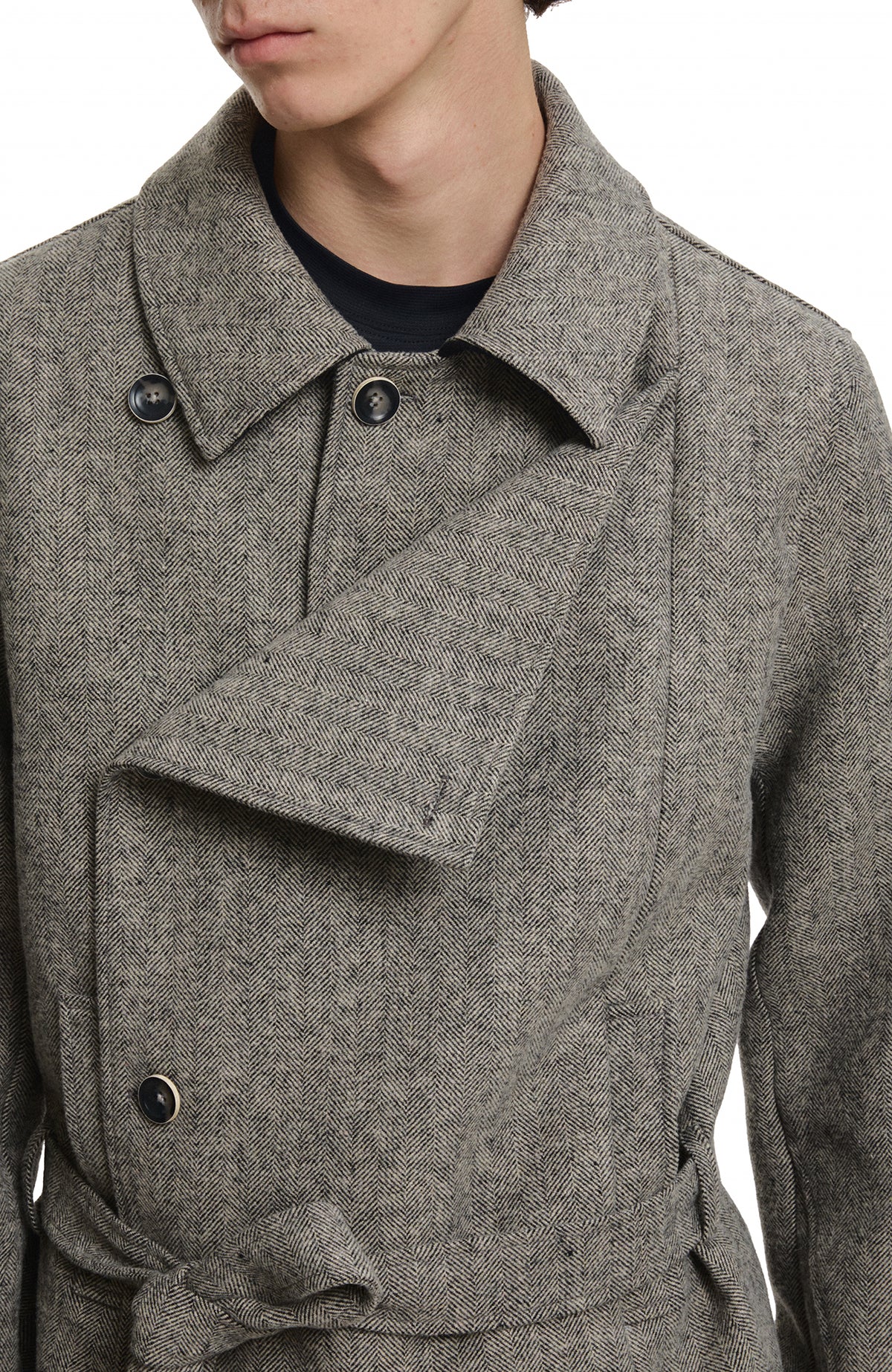 KREATE Wool-Blend Herringbone Double-Breasted Belted Coat