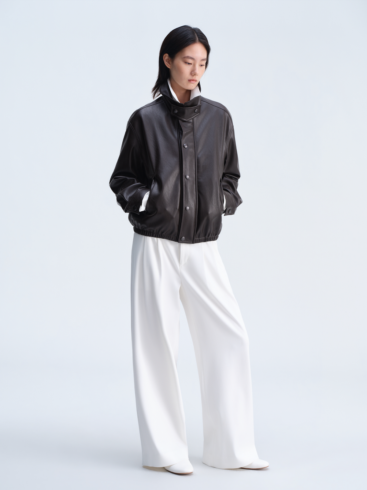 OPICLOTH Matte Faux Leather Harrington Jacket