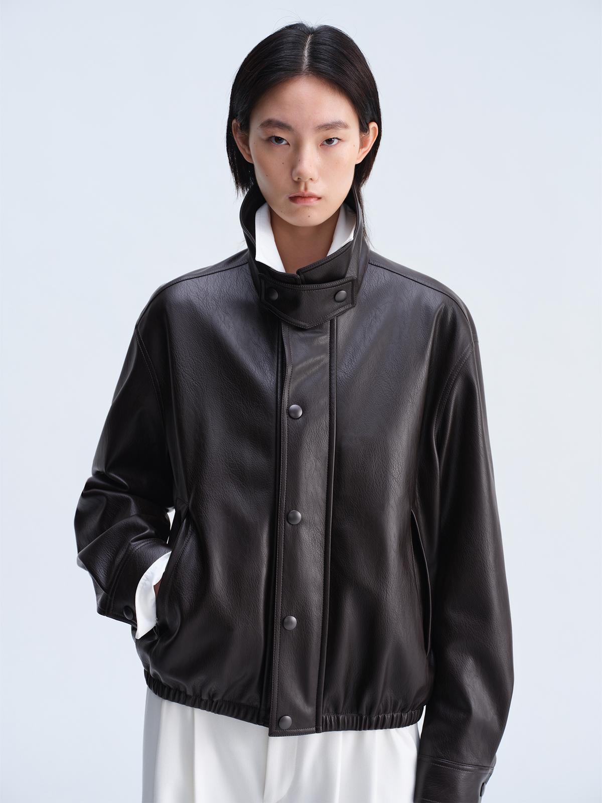 OPICLOTH Matte Faux Leather Harrington Jacket
