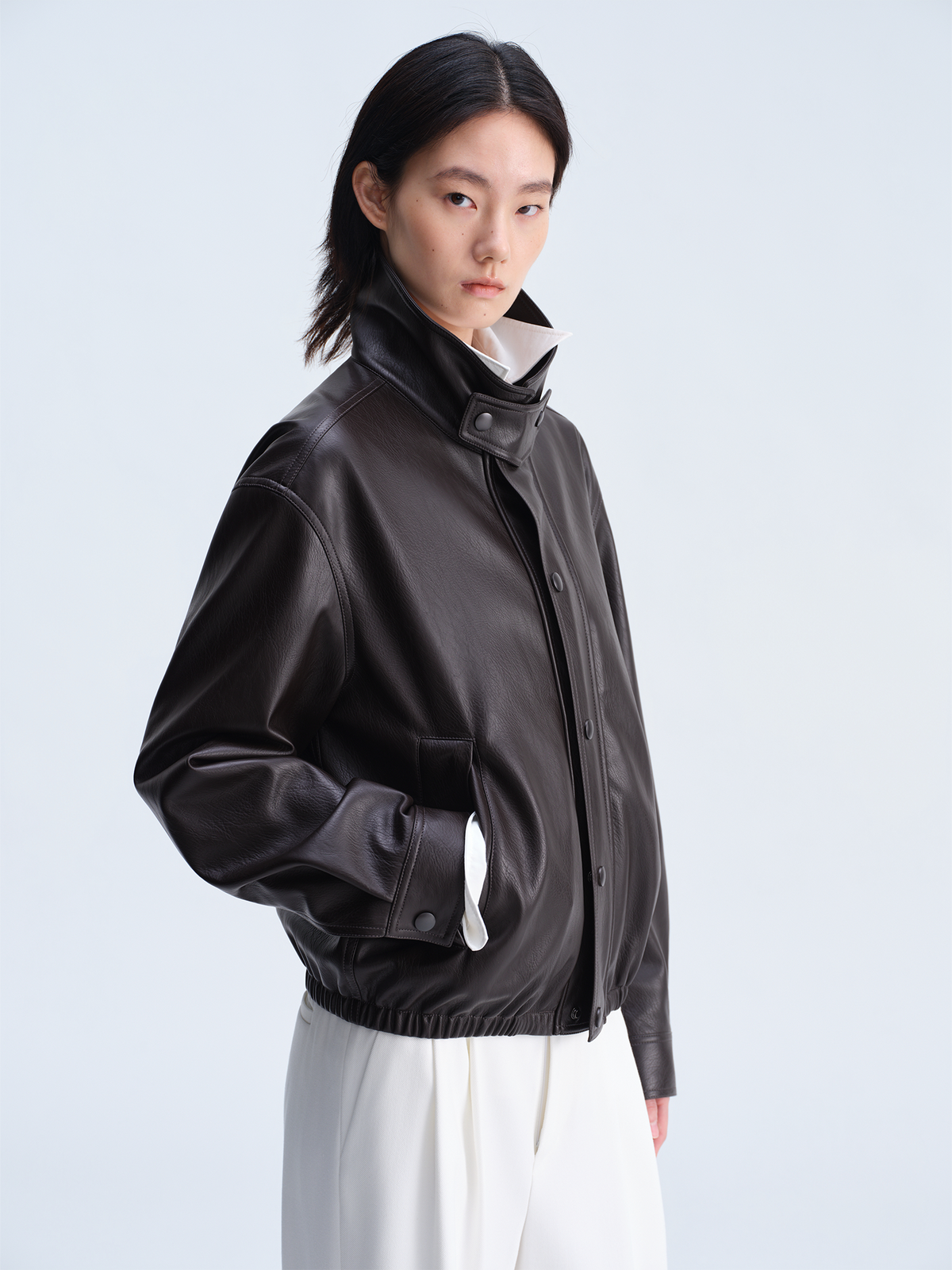 OPICLOTH Matte Faux Leather Harrington Jacket