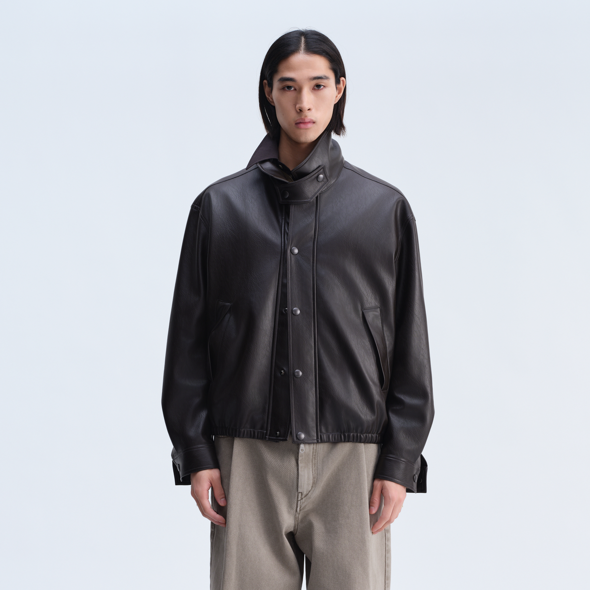 OPICLOTH Matte Faux Leather Harrington Jacket