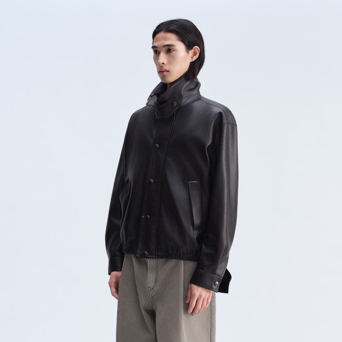 OPICLOTH Matte Faux Leather Harrington Jacket