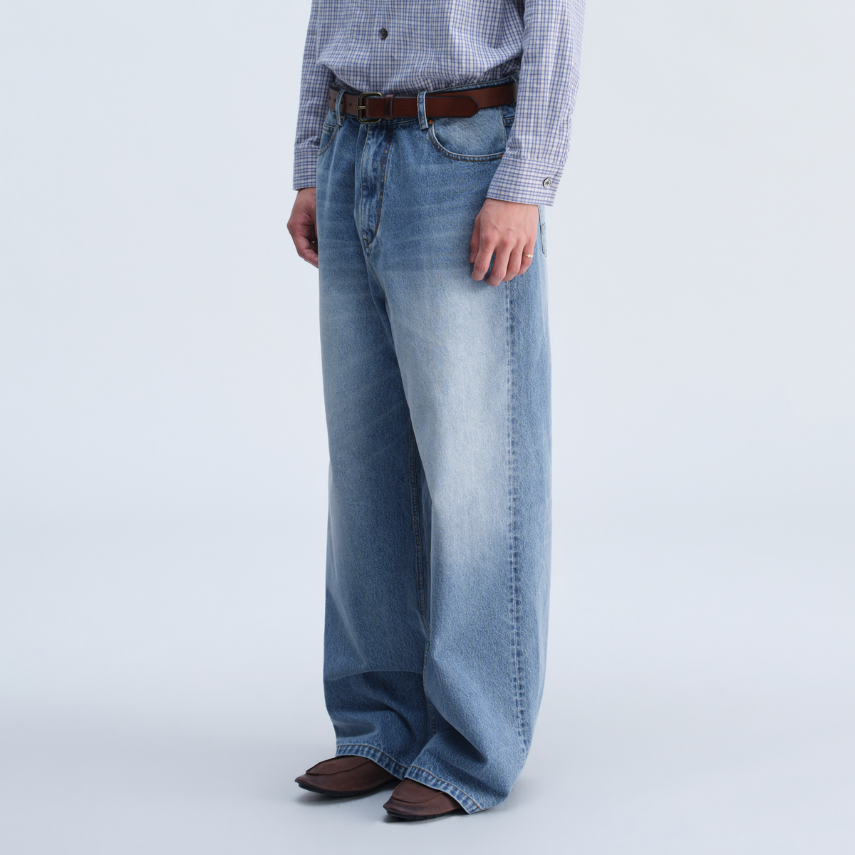 OPICLOTH Retro Washed Wide-Leg Jeans