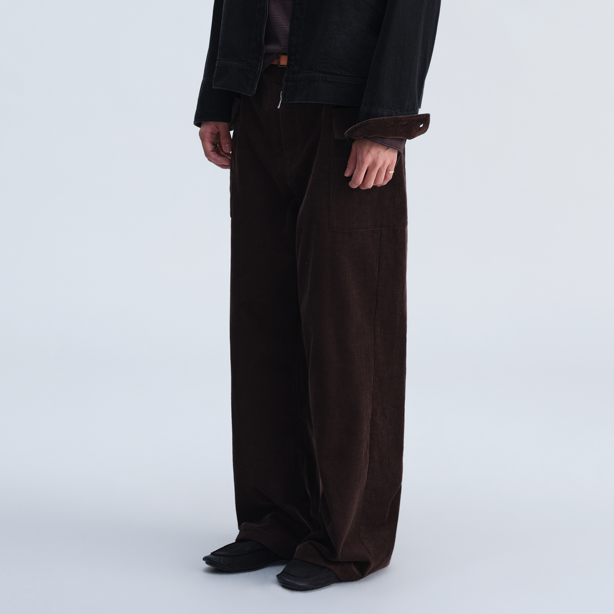 OPICLOTH Washed Corduroy Flap-Pocket Wide-Leg Cargo Pants