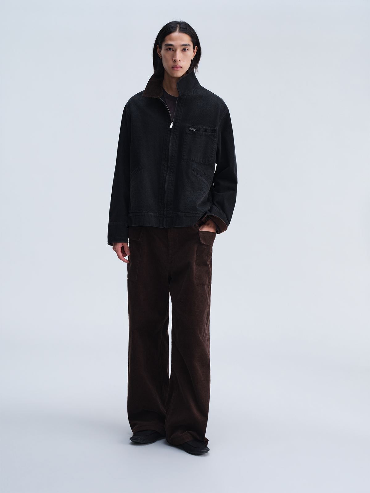 OPICLOTH Washed Corduroy Flap-Pocket Wide-Leg Cargo Pants