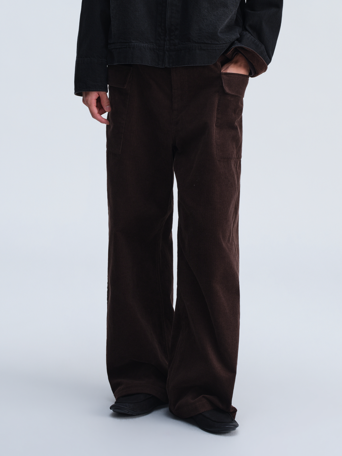 OPICLOTH Washed Corduroy Flap-Pocket Wide-Leg Cargo Pants