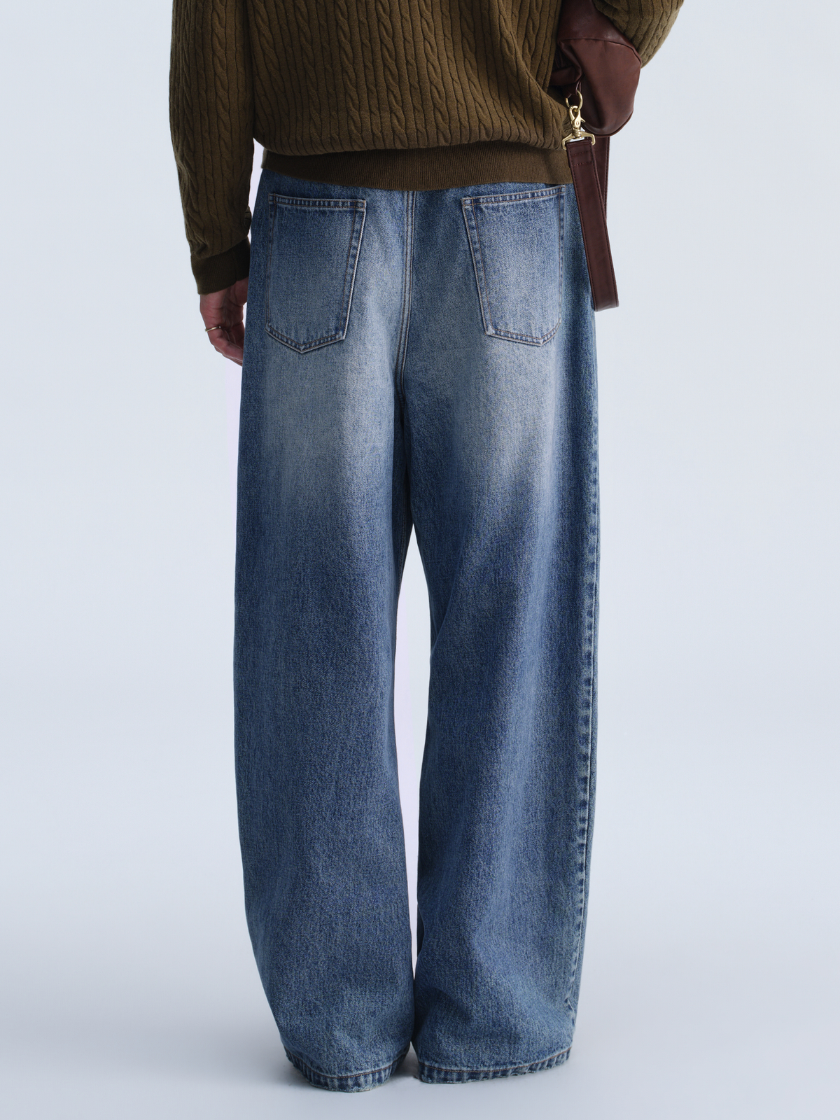 OPICLOTH Retro Washed Double-Pleated Wide-Leg Jeans
