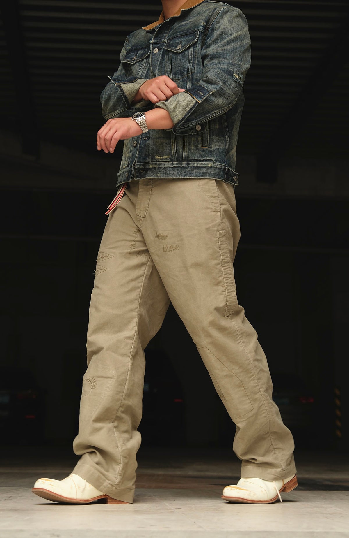 NEIGBORL Retro Washed Hand-Stitched Straight-Leg Cargo Pants