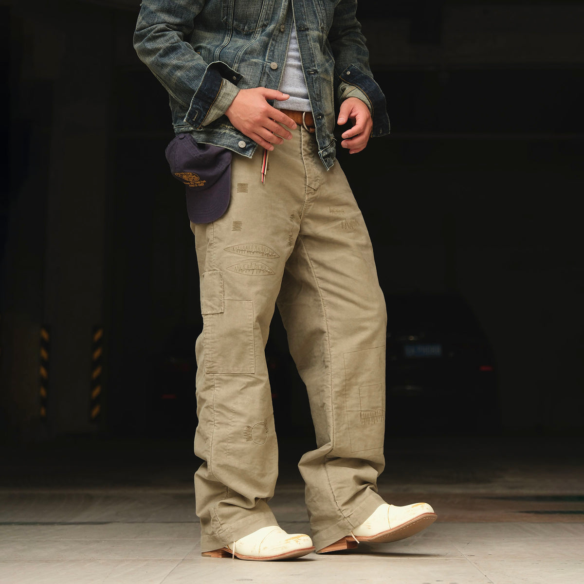 NEIGBORL Retro Washed Hand-Stitched Straight-Leg Cargo Pants