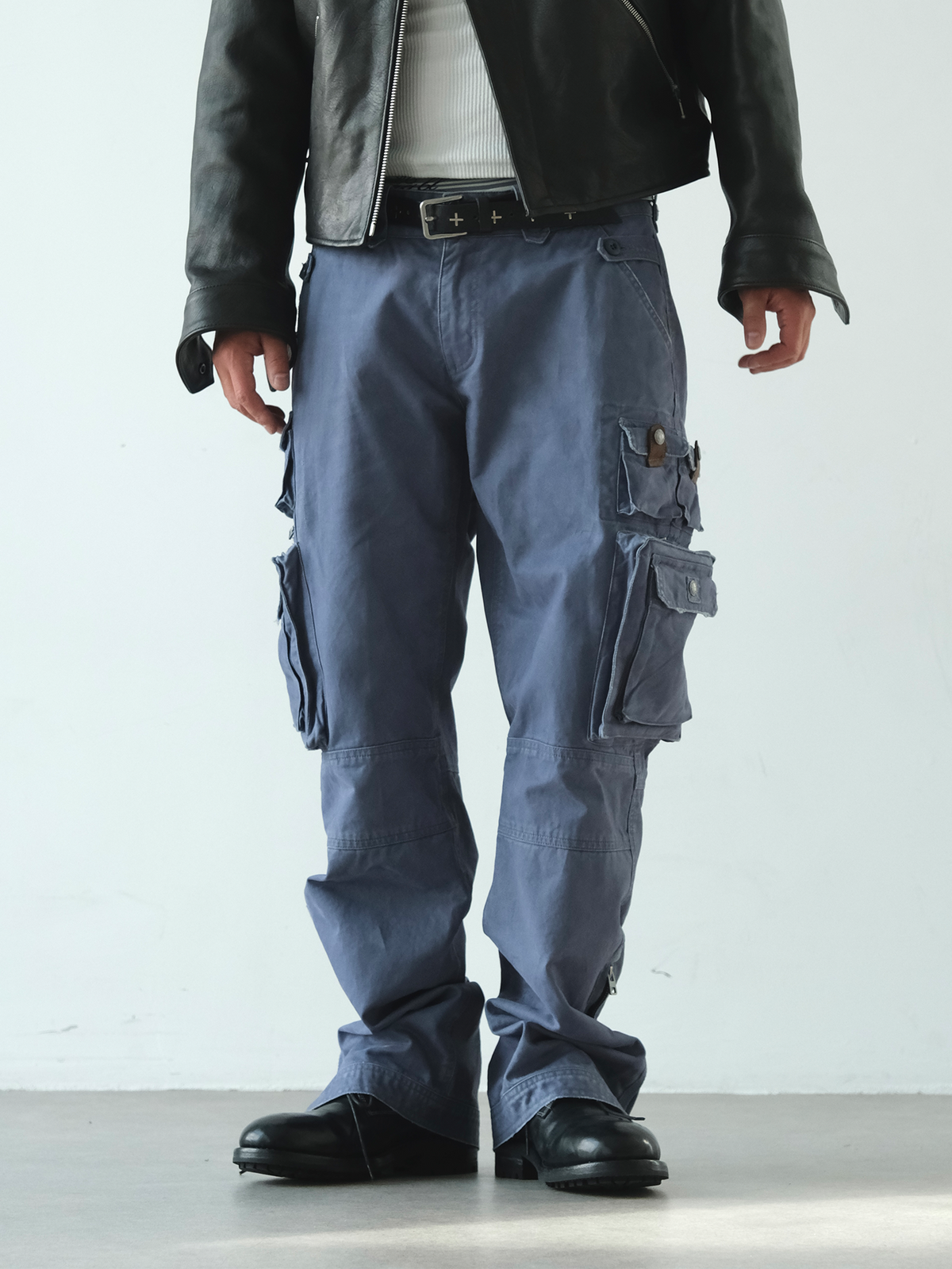 NEIGBORL Retro Multi-Pocket Distressed Straight-Leg Cargo Pants
