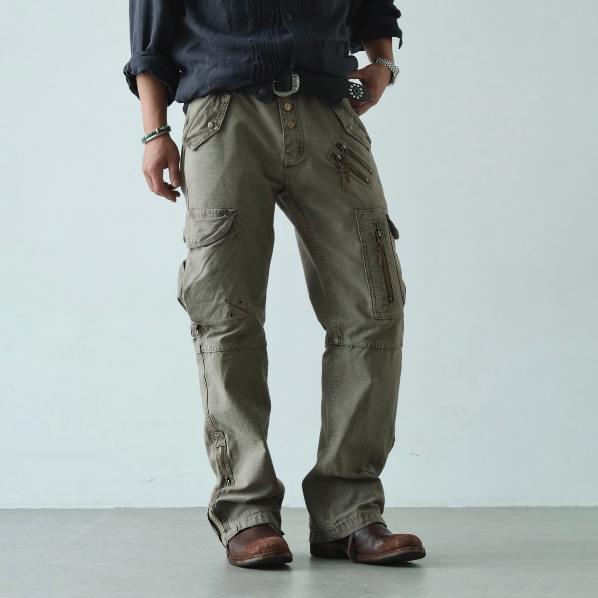 NEIGBORL Retro Multi-Pocket Wide-Leg Cargo Pants