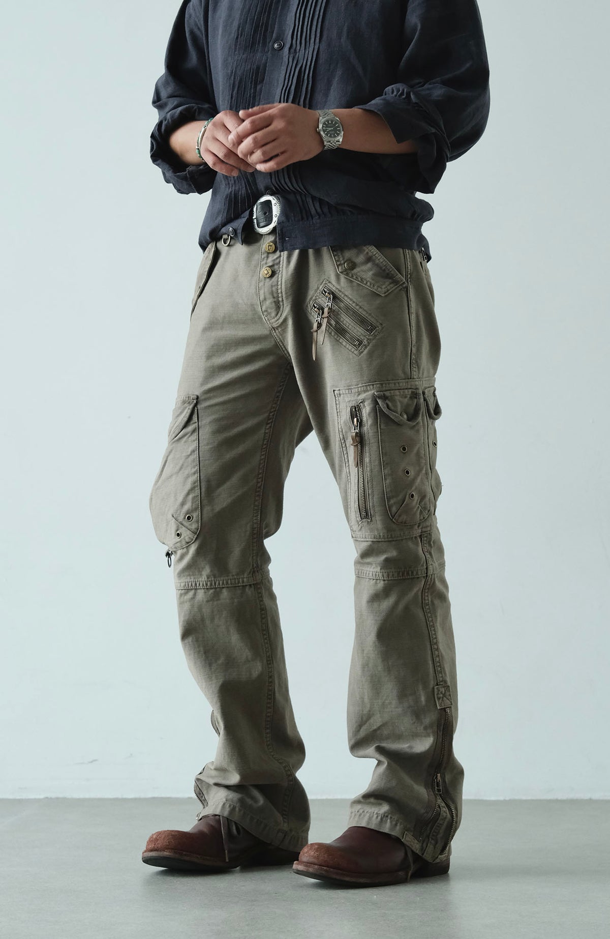 NEIGBORL Retro Multi-Pocket Wide-Leg Cargo Pants