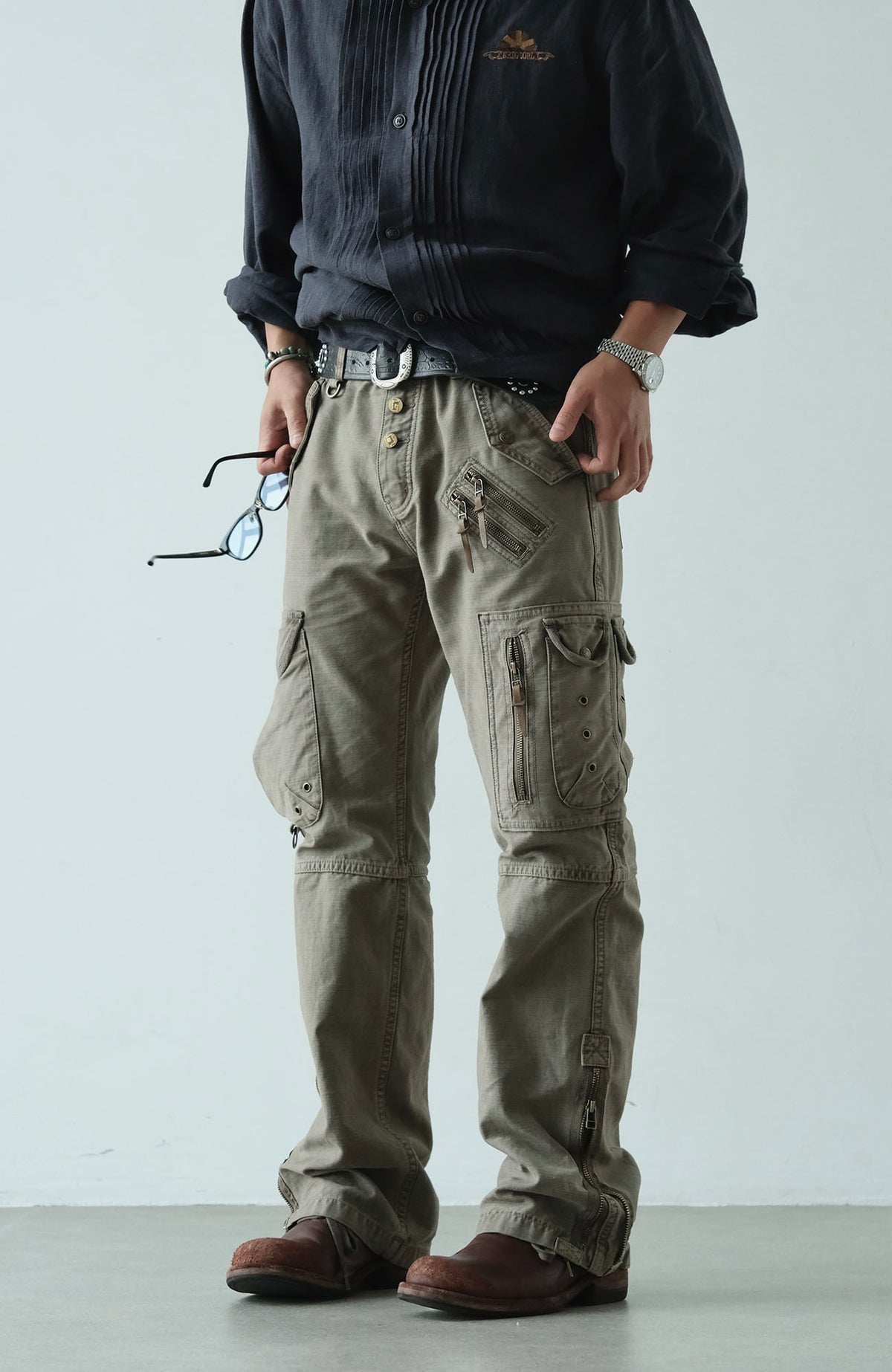 NEIGBORL Retro Multi-Pocket Wide-Leg Cargo Pants