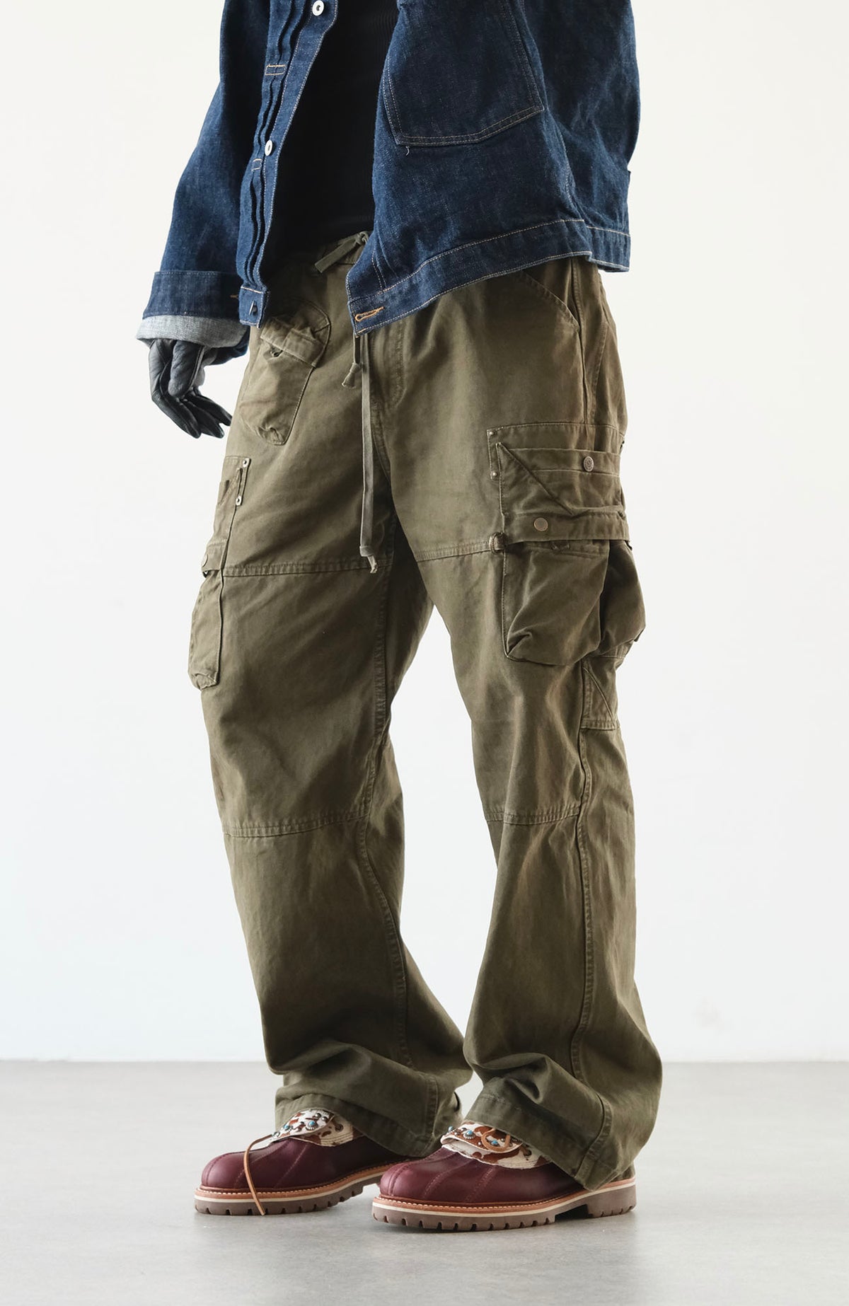 NEIGBORL Retro Washed Multi-Pocket Straight-Leg Cargo Pants