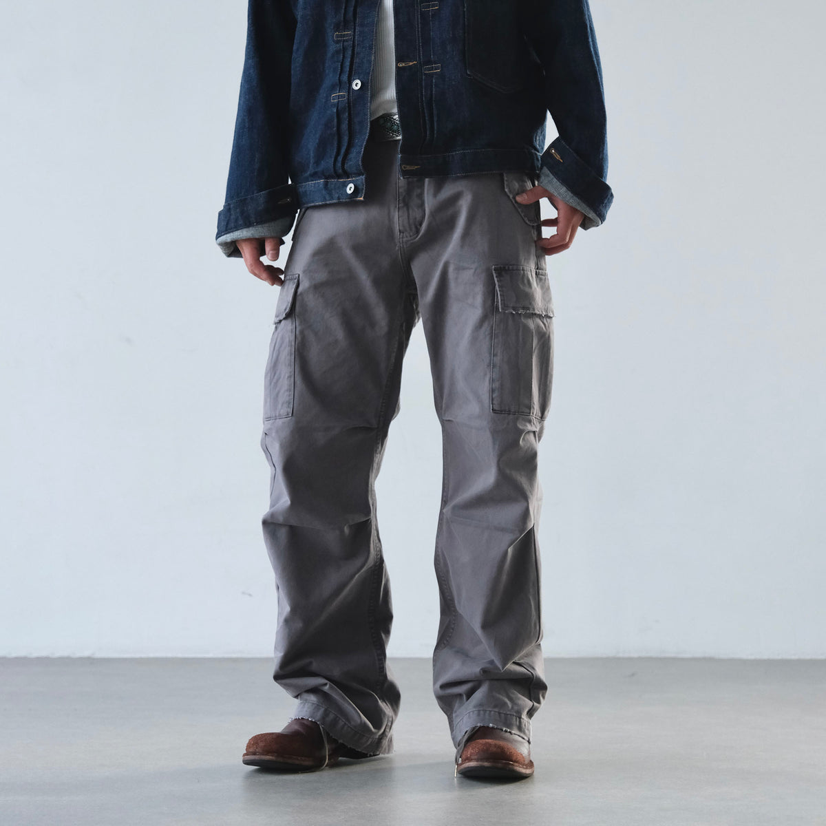 NEIGBORL Retro Washed Multi-Pocket Wide-Leg Cargo Pants