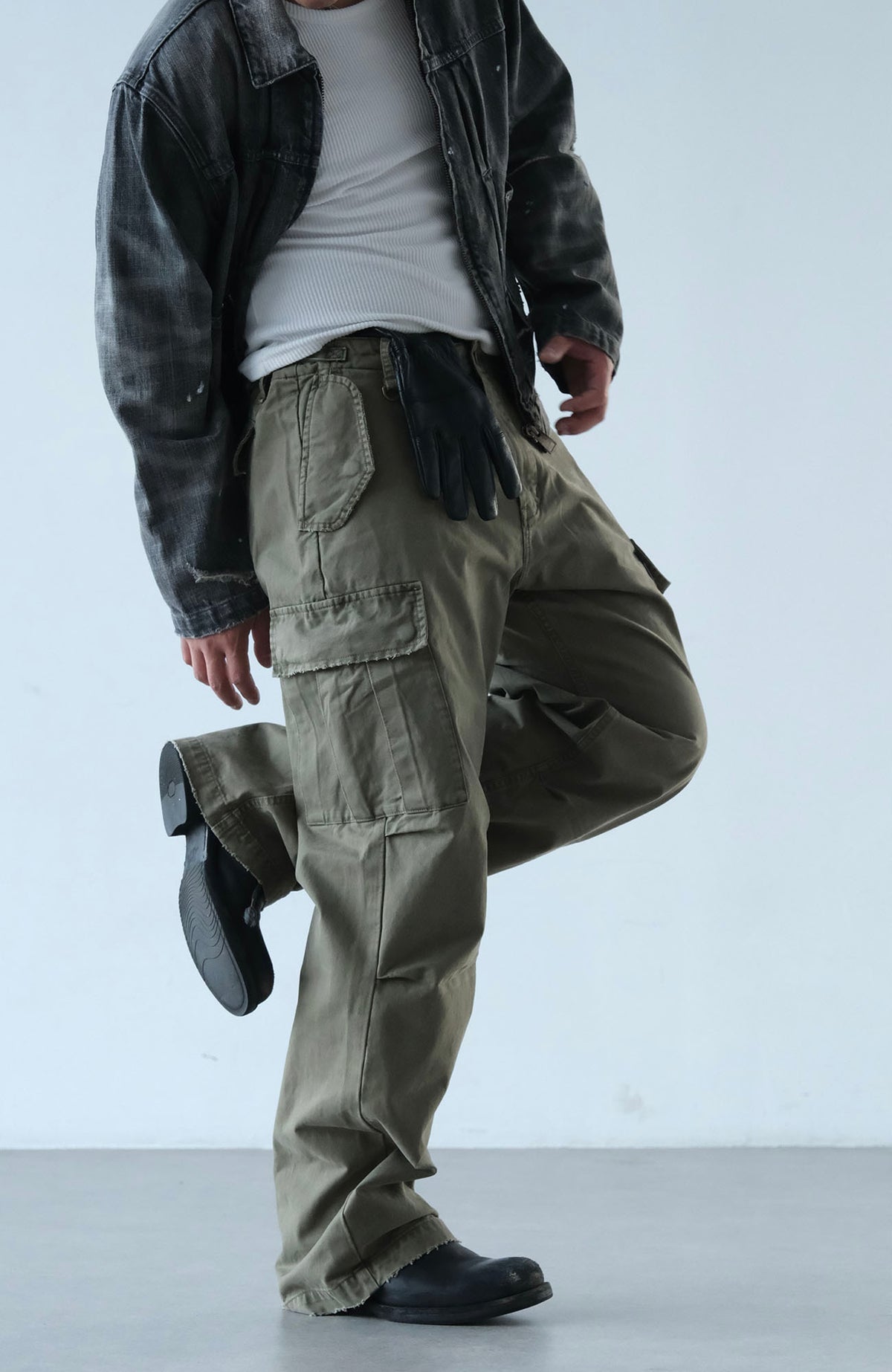 NEIGBORL Retro Washed Multi-Pocket Wide-Leg Cargo Pants