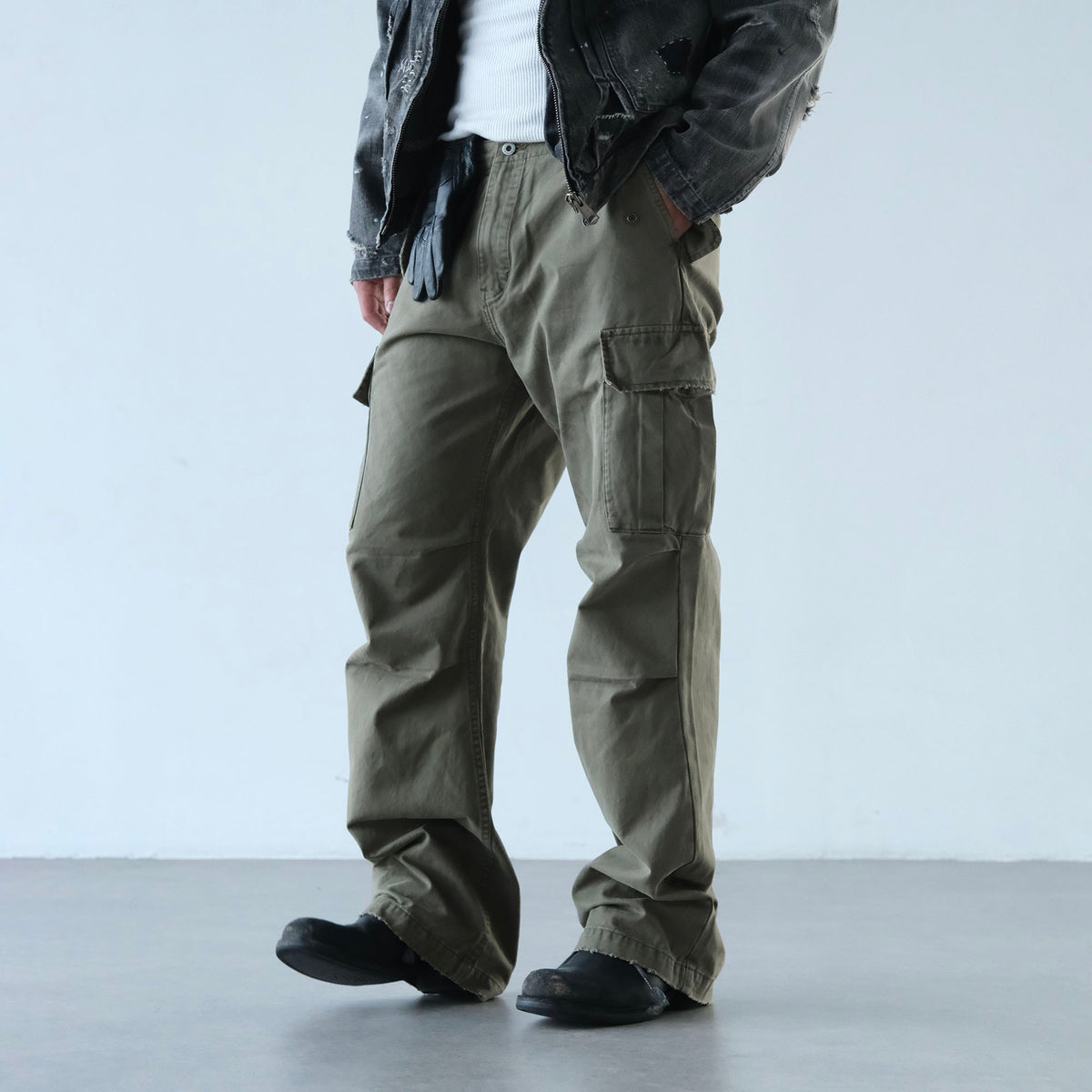 NEIGBORL Retro Washed Multi-Pocket Wide-Leg Cargo Pants