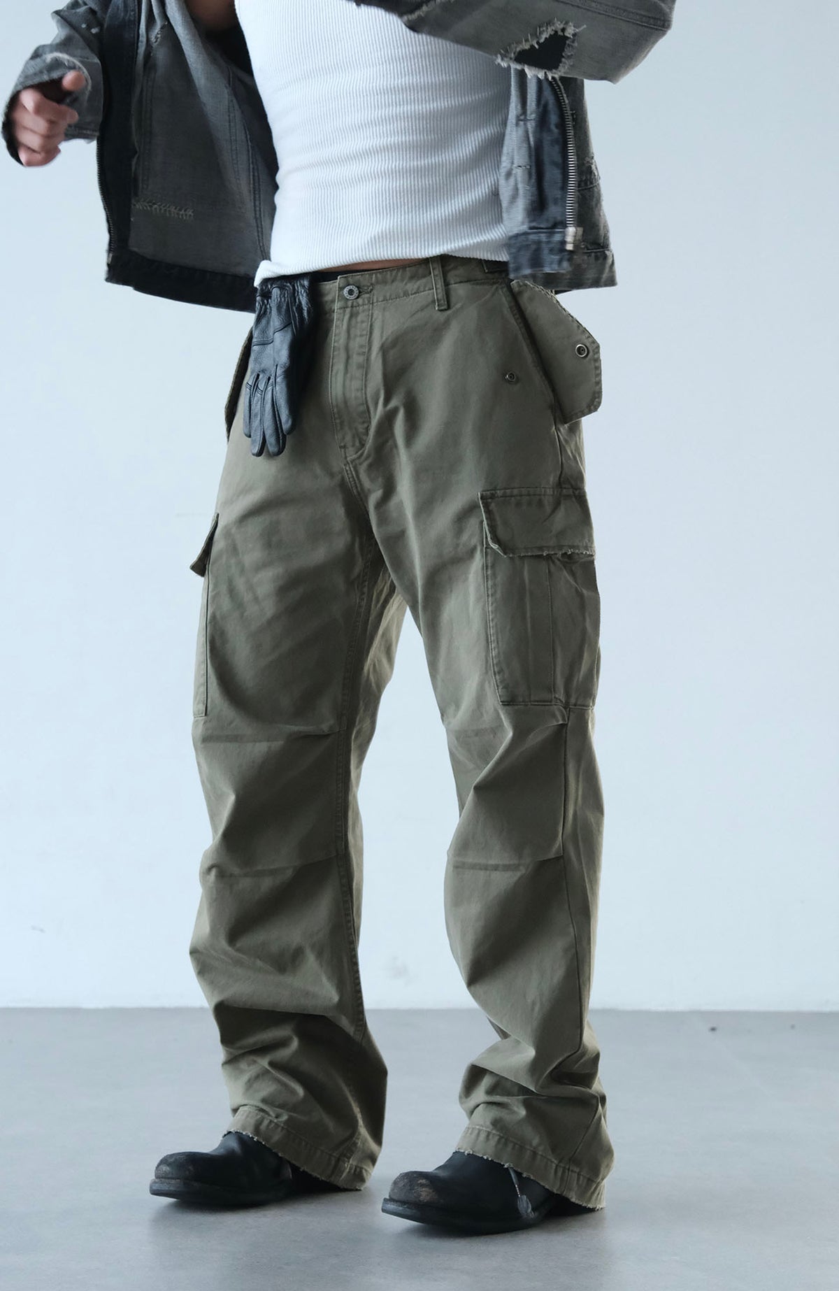 NEIGBORL Retro Washed Multi-Pocket Wide-Leg Cargo Pants