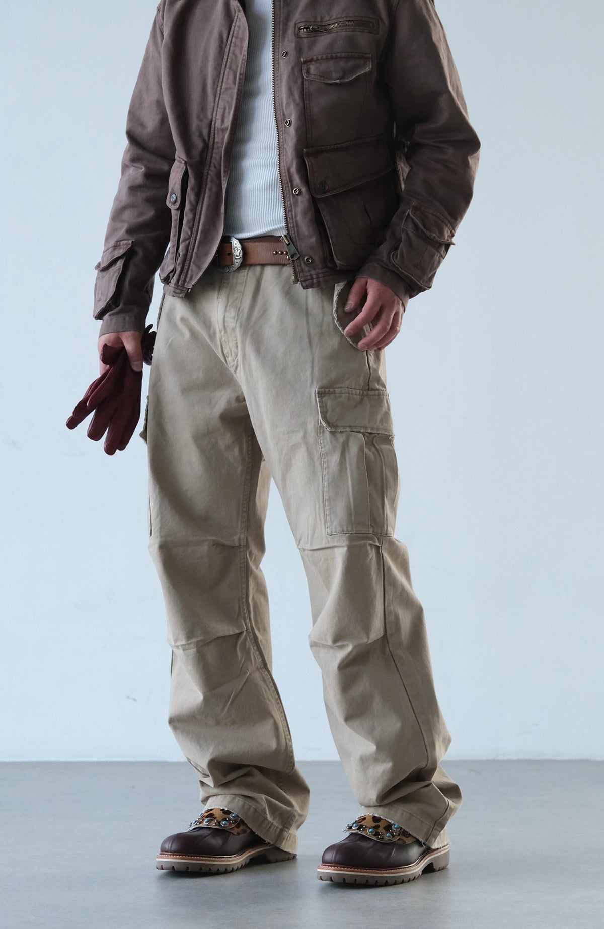 NEIGBORL Retro Washed Multi-Pocket Wide-Leg Cargo Pants