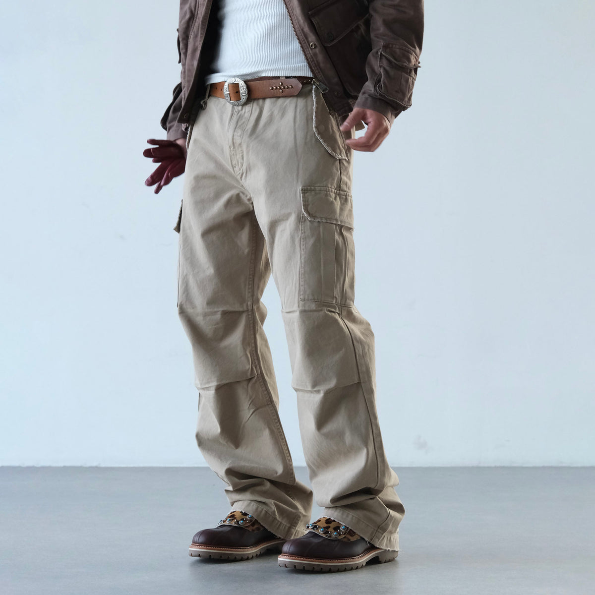 NEIGBORL Retro Washed Multi-Pocket Wide-Leg Cargo Pants