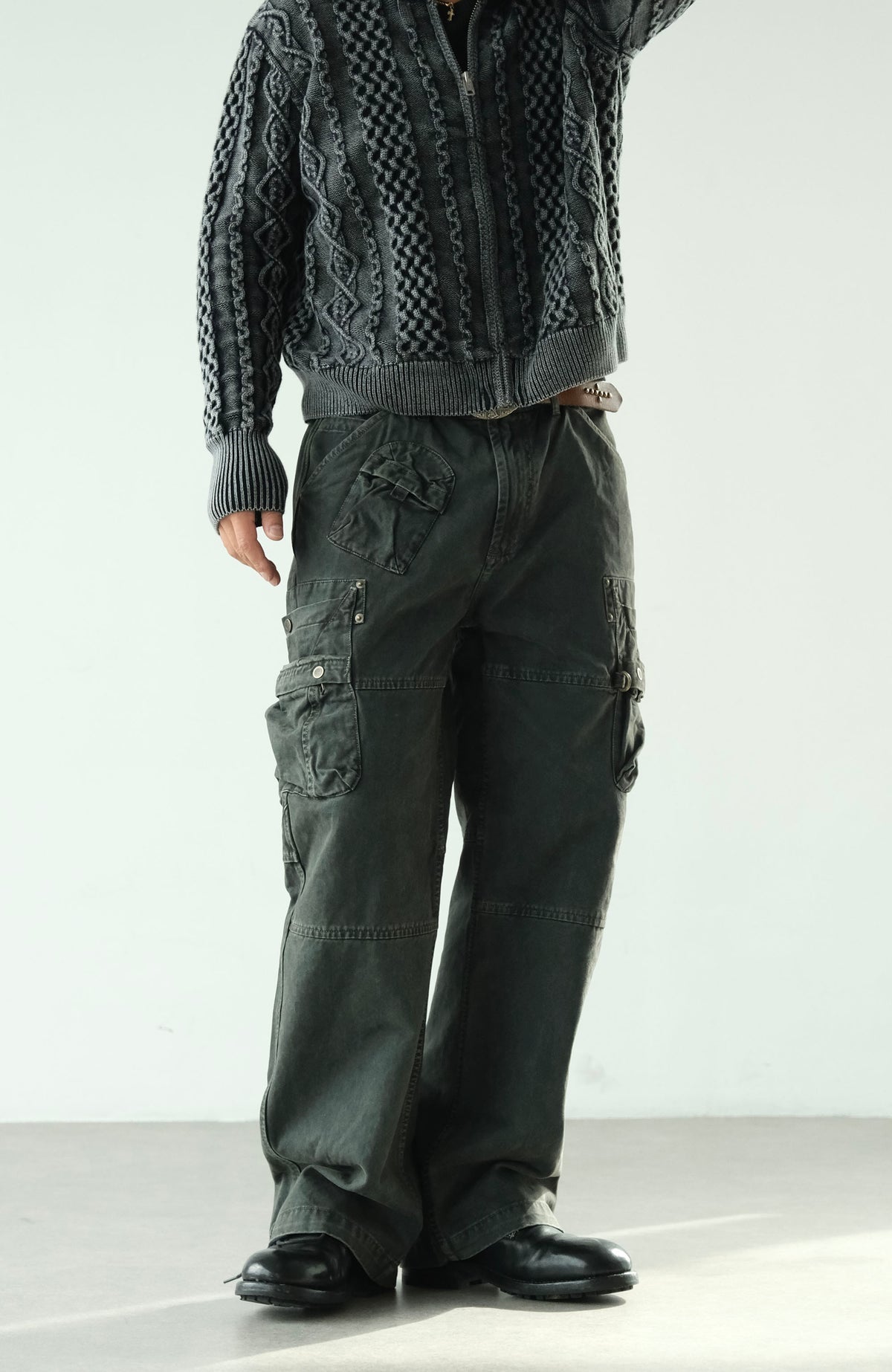 NEIGBORL Retro Washed Multi-Pocket Straight-Leg Cargo Pants