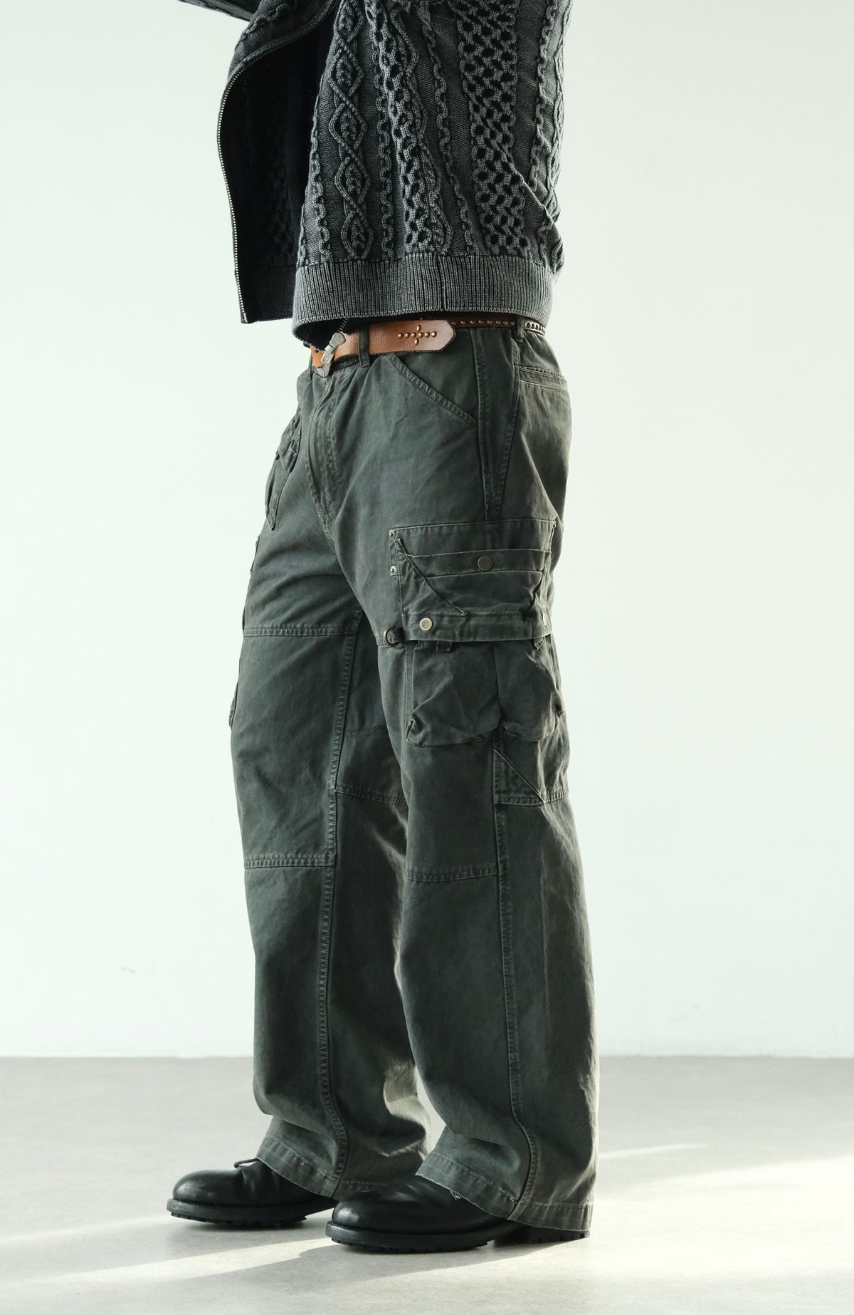 NEIGBORL Retro Washed Multi-Pocket Straight-Leg Cargo Pants