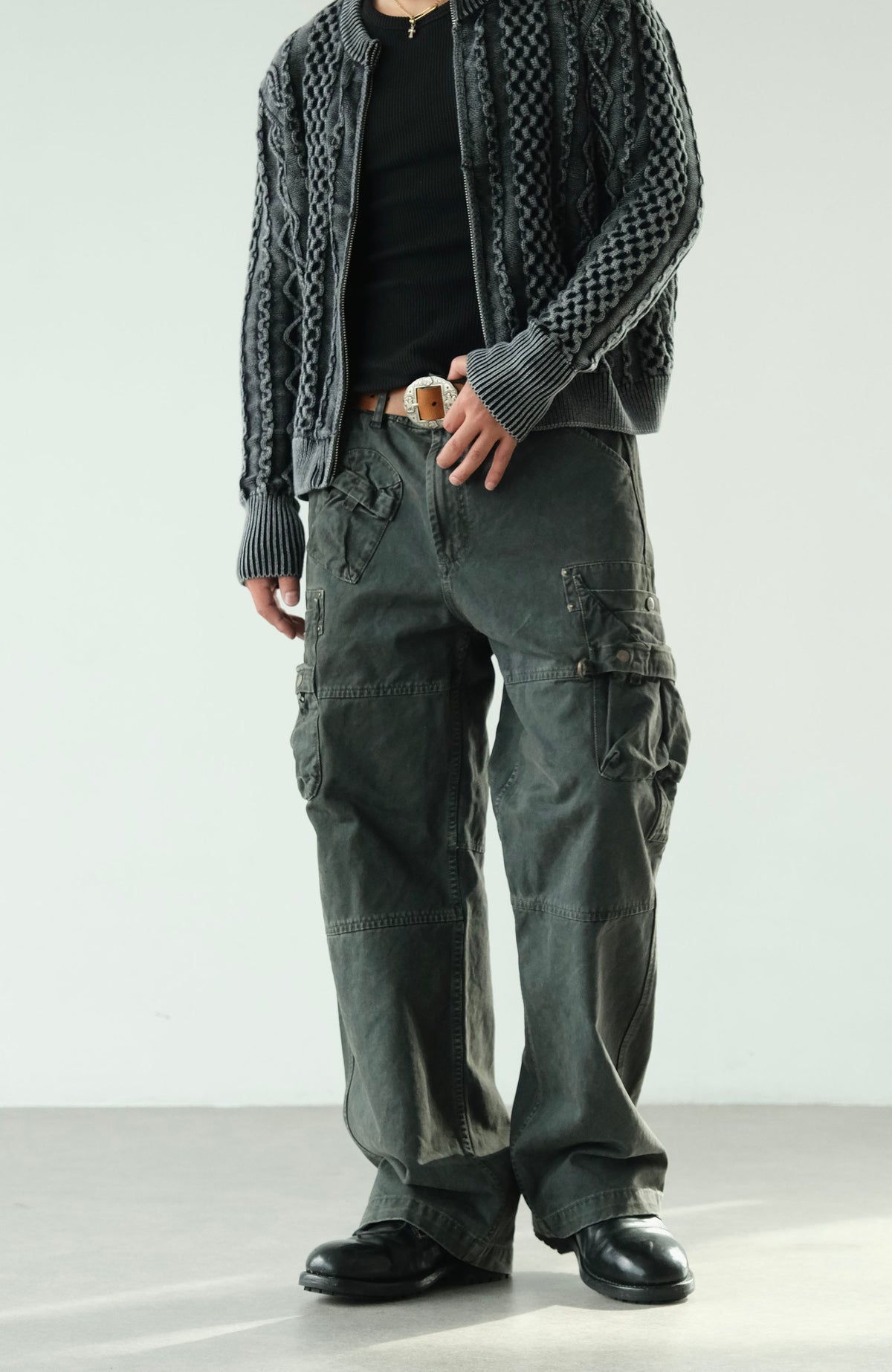 NEIGBORL Retro Washed Multi-Pocket Straight-Leg Cargo Pants