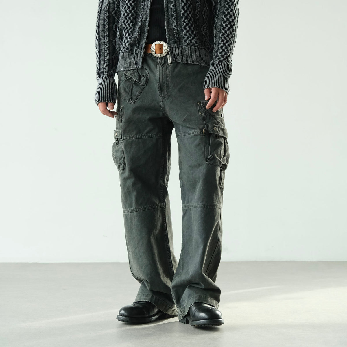 NEIGBORL Retro Washed Multi-Pocket Straight-Leg Cargo Pants