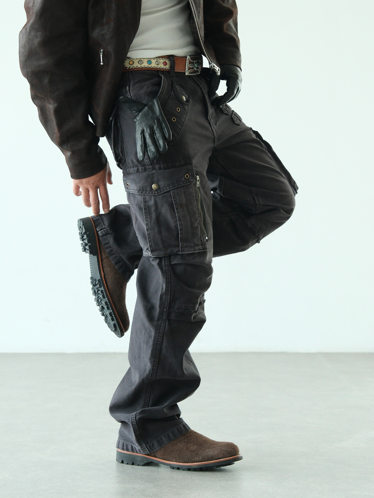 NEIGBORL Retro Washed Embroidered Cargo Pants