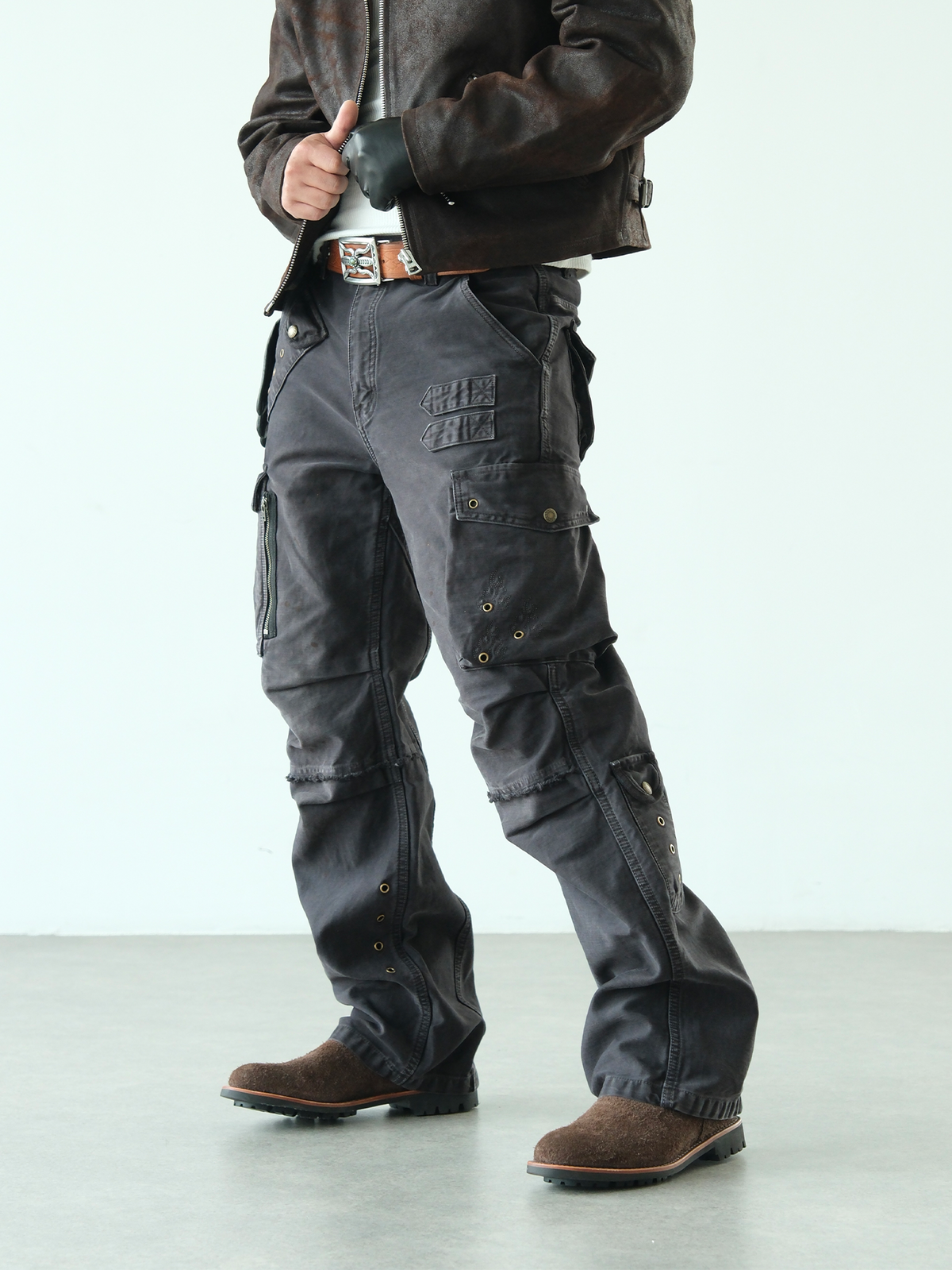 NEIGBORL Retro Washed Embroidered Cargo Pants