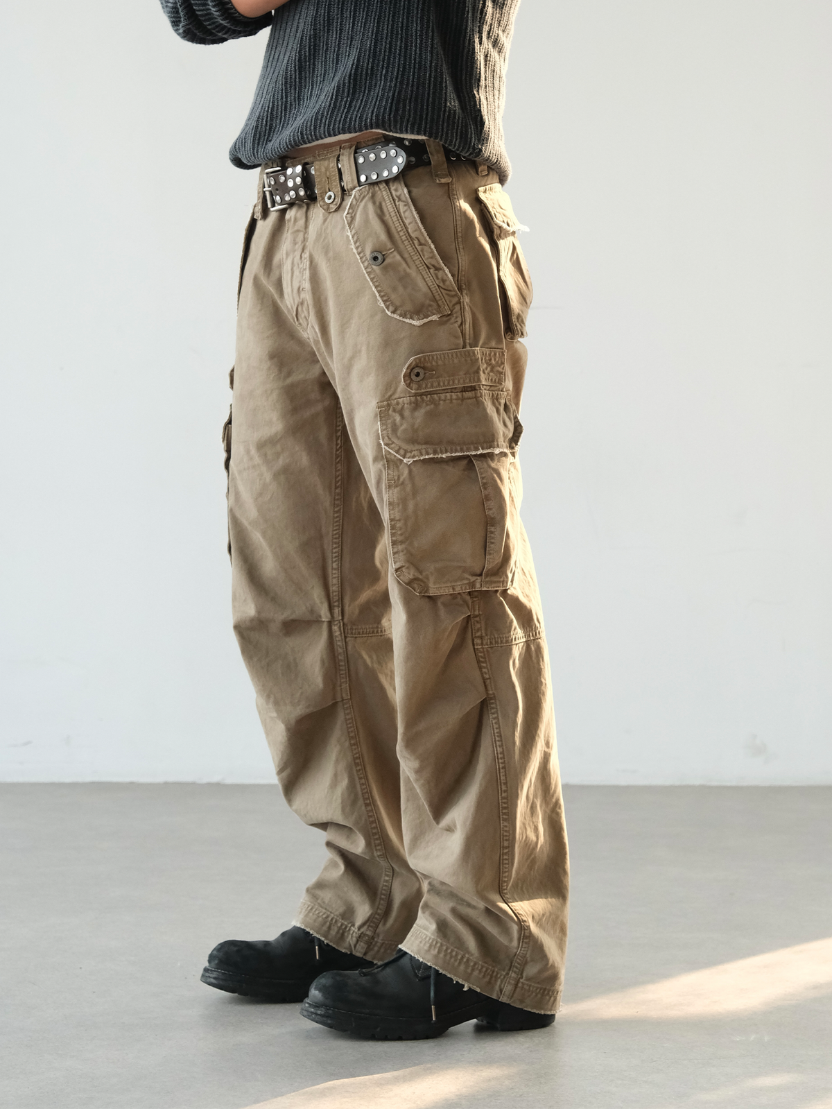NEIGBORL Retro Washed Pleated Straight-Leg Pants