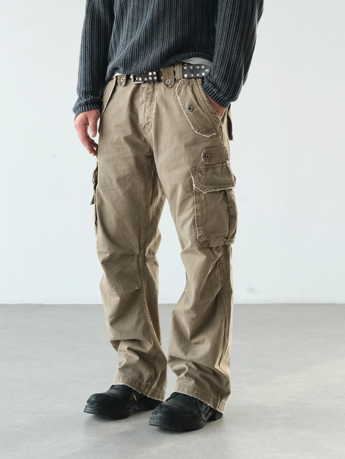 NEIGBORL Retro Washed Pleated Straight-Leg Pants