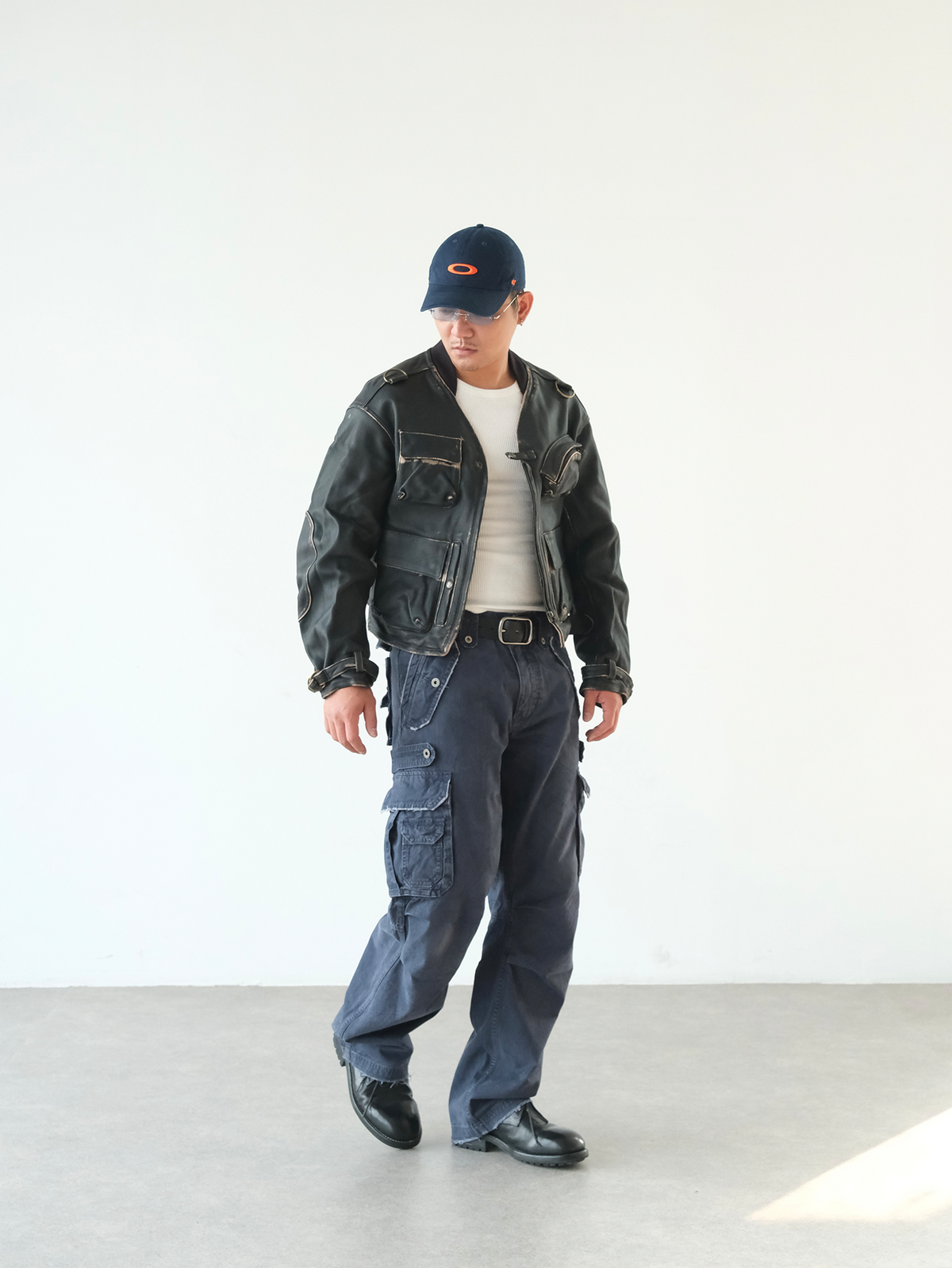 NEIGBORL Retro Washed Pleated Straight-Leg Pants